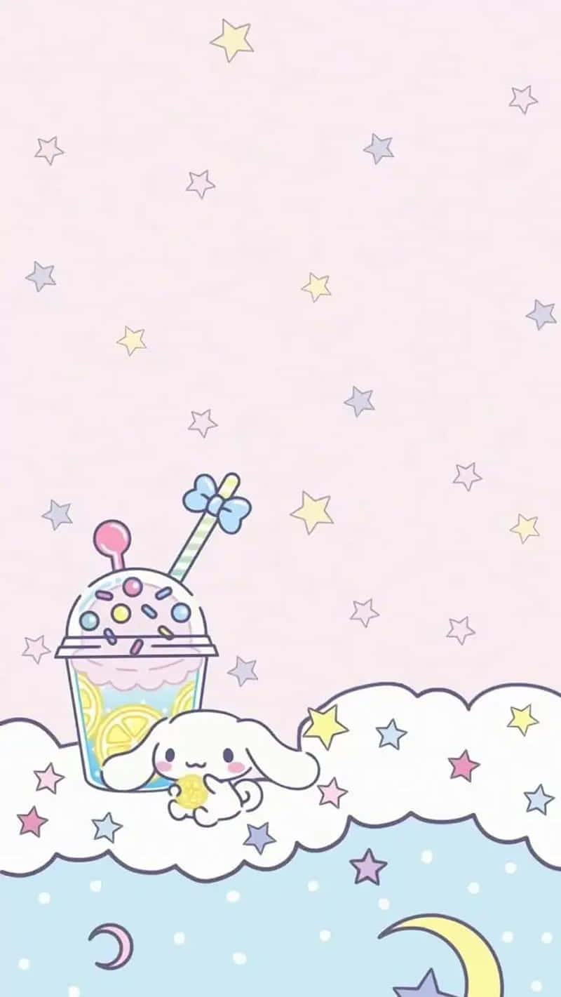cute white bunny, cloud, colorful sprinkle drink, HD Phone Wallpaper