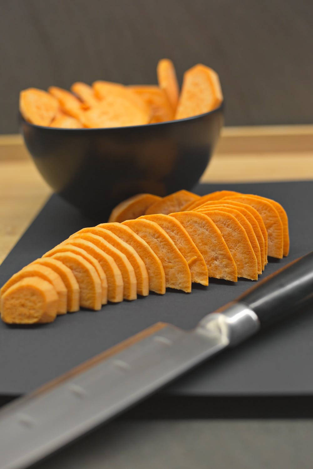 sweet potato, slate board, knife, HD Phone Wallpaper