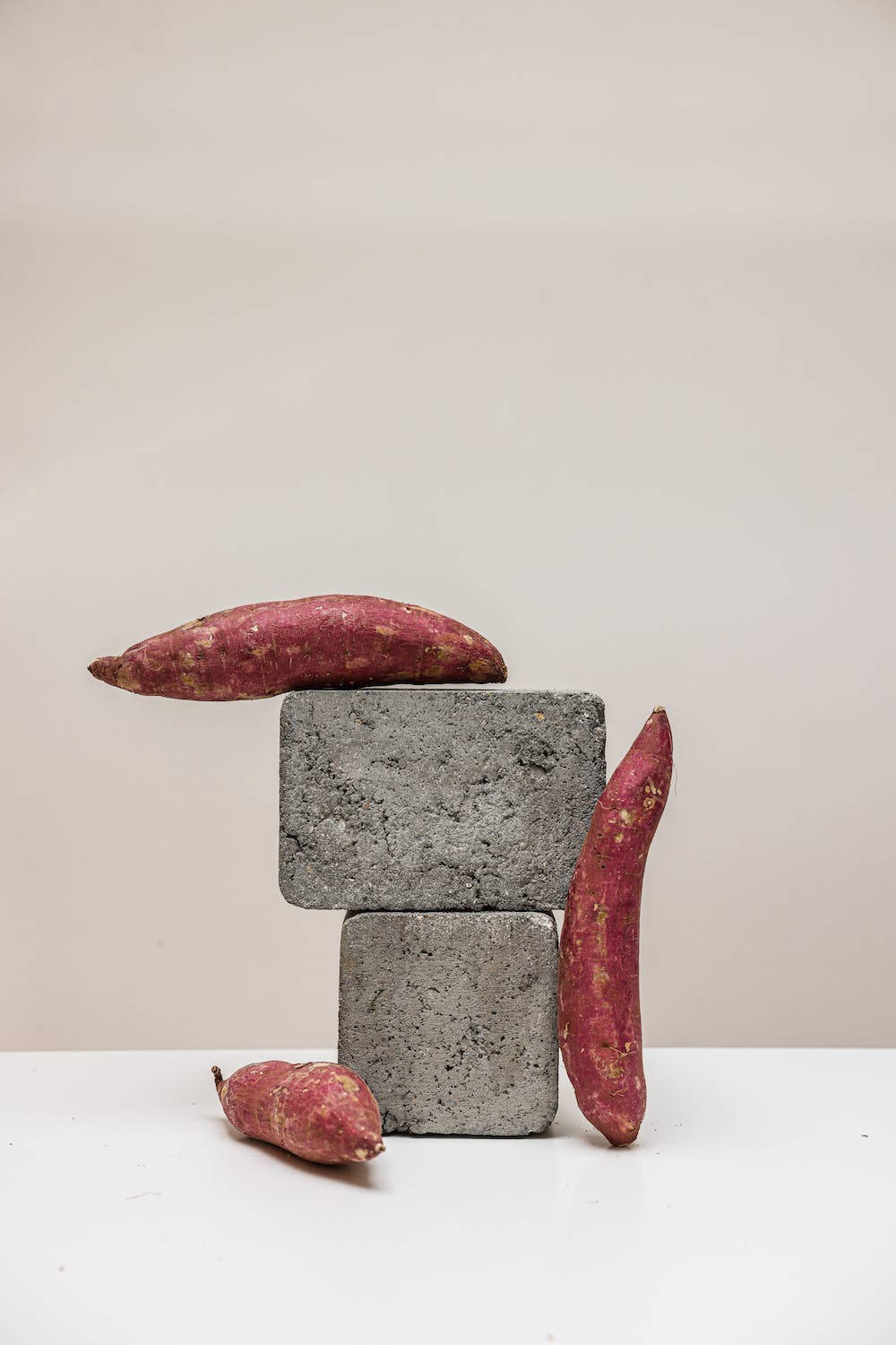 sweet potato, gray concrete blocks, neutral beige wall, HD Phone Wallpaper