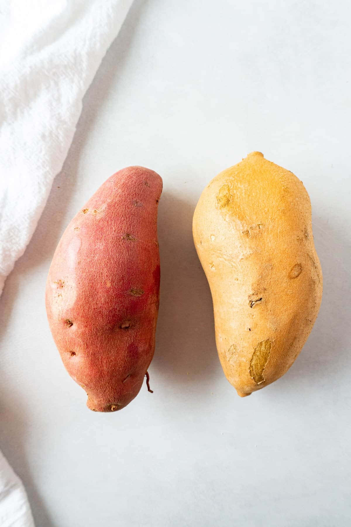 yellow sweet potato, red sweet potato, white surface, HD Phone Wallpaper