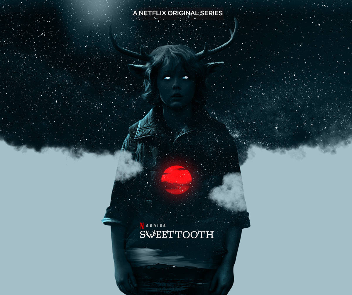 Red Moon, Sweet Tooth, deer-headed figure, SD Desktop Wallpaper