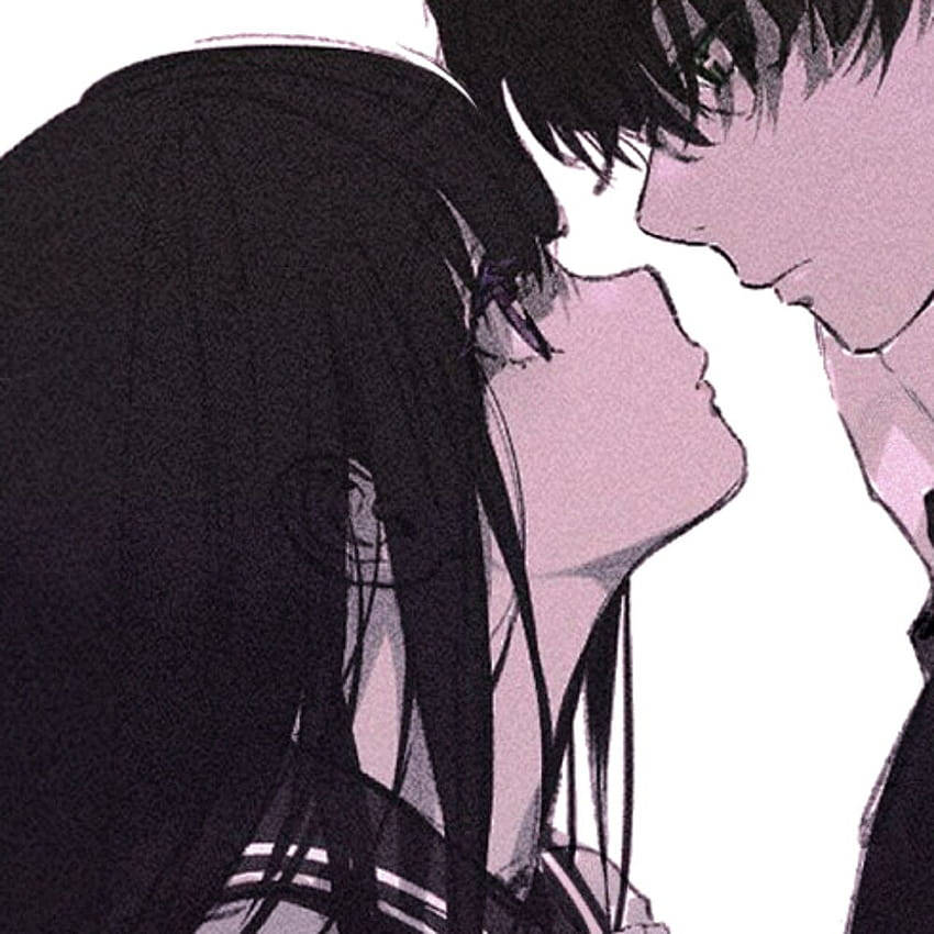 anime characters, tender kiss, stark white background, SD Desktop Wallpaper