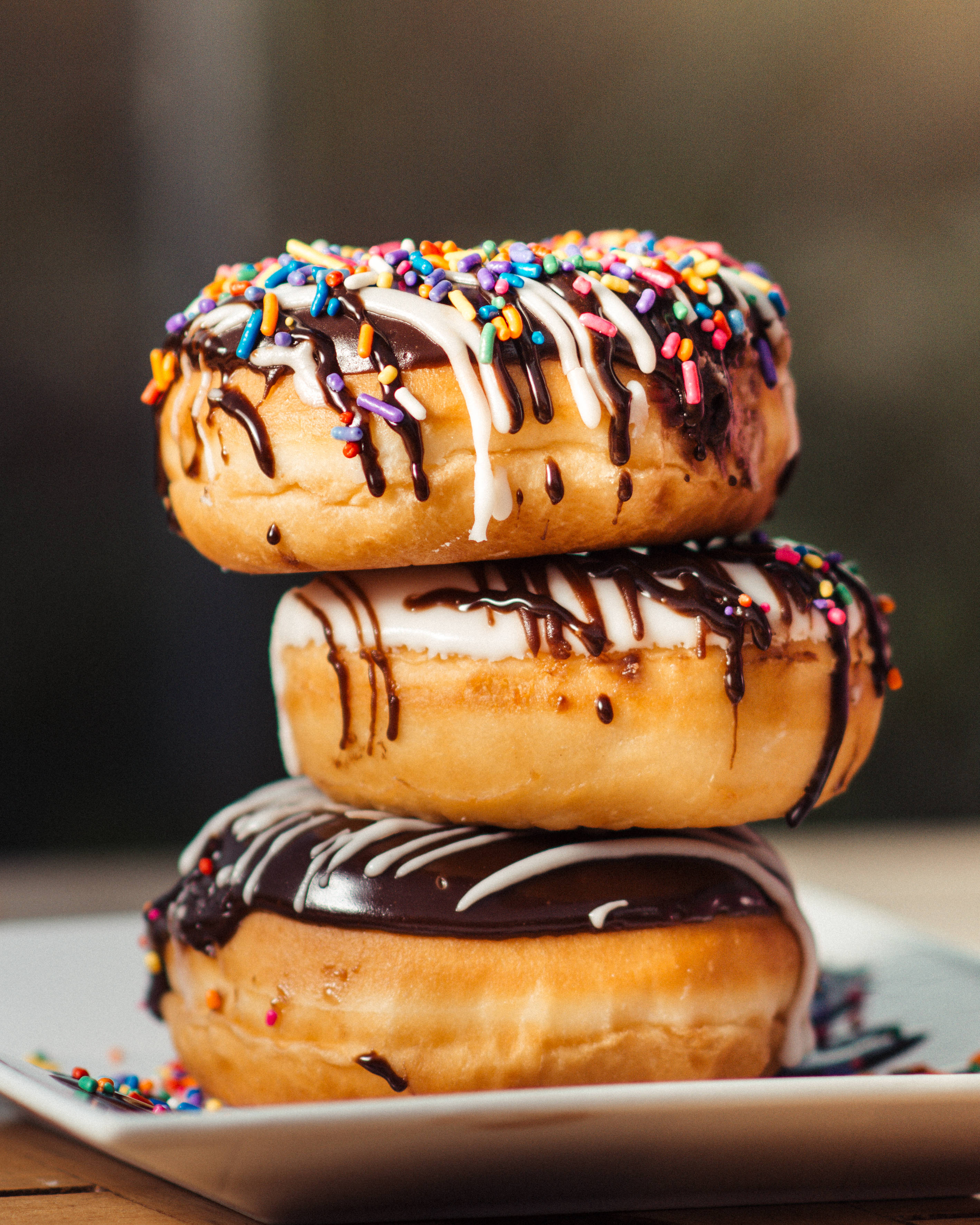 glazed donuts, chocolate icing, white icing, 2K Phone Wallpaper