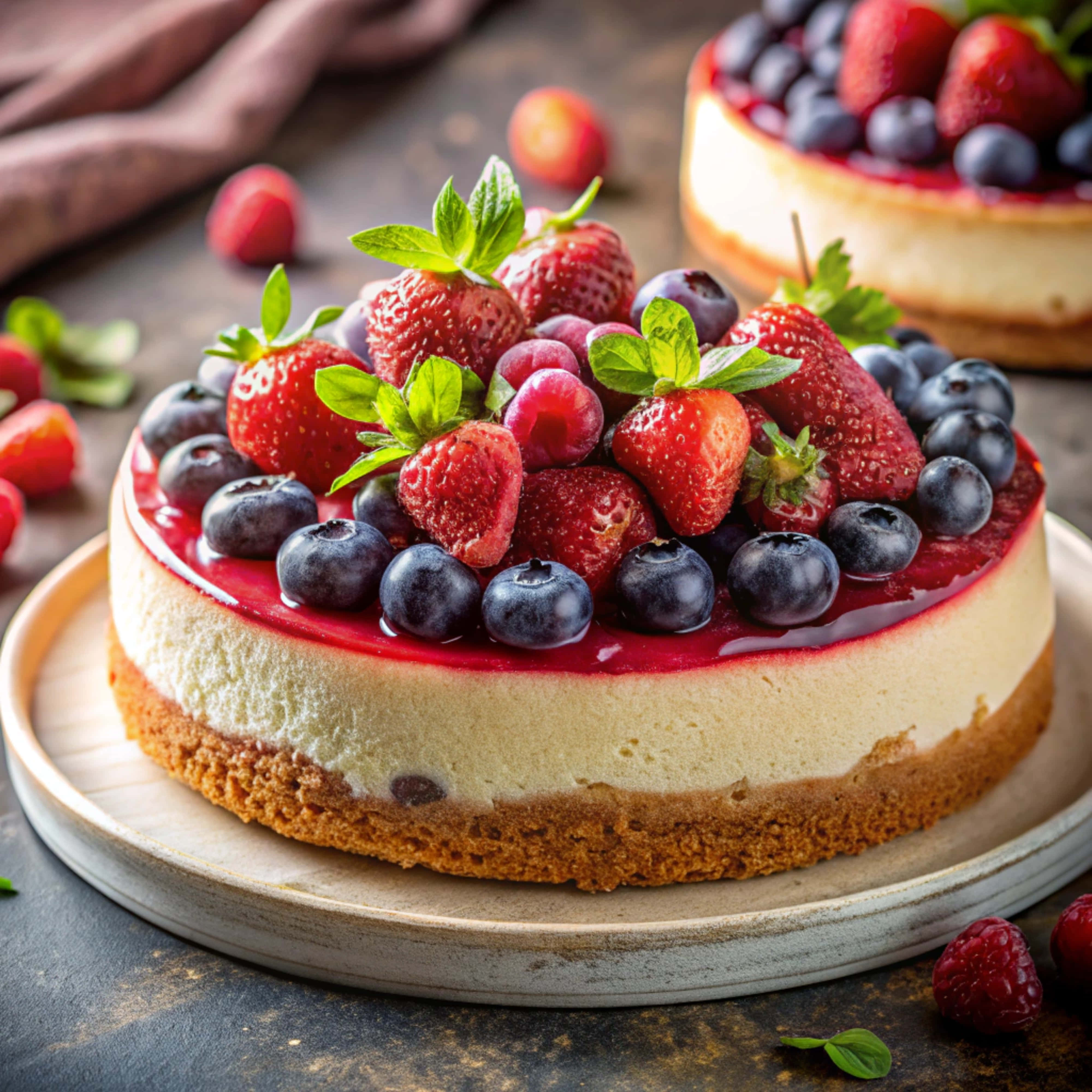 cheesecake, strawberries, blueberries, 4K Desktop Wallpaper