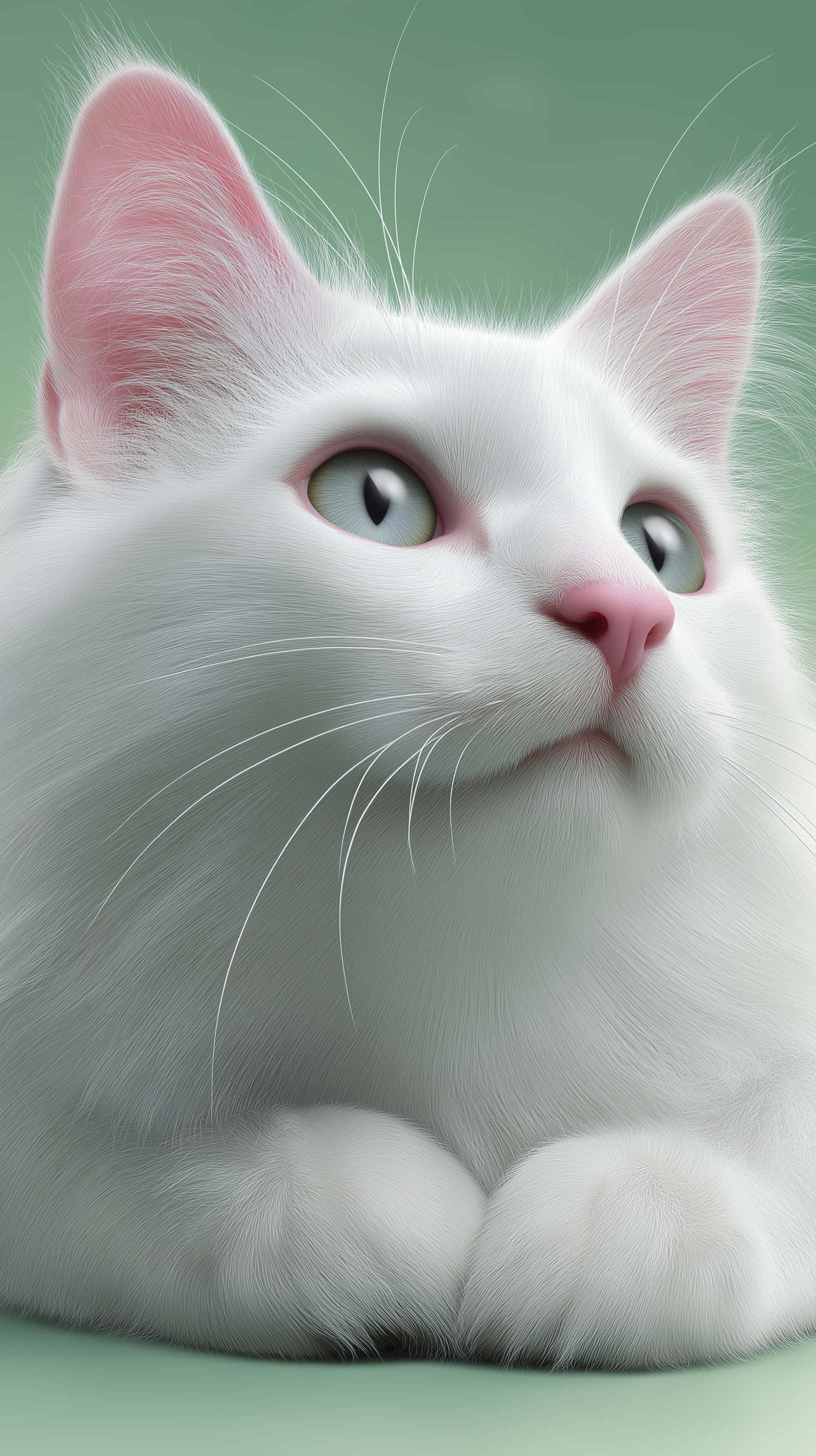 white cat, blue eyes, pink ears, 2K Phone Wallpaper
