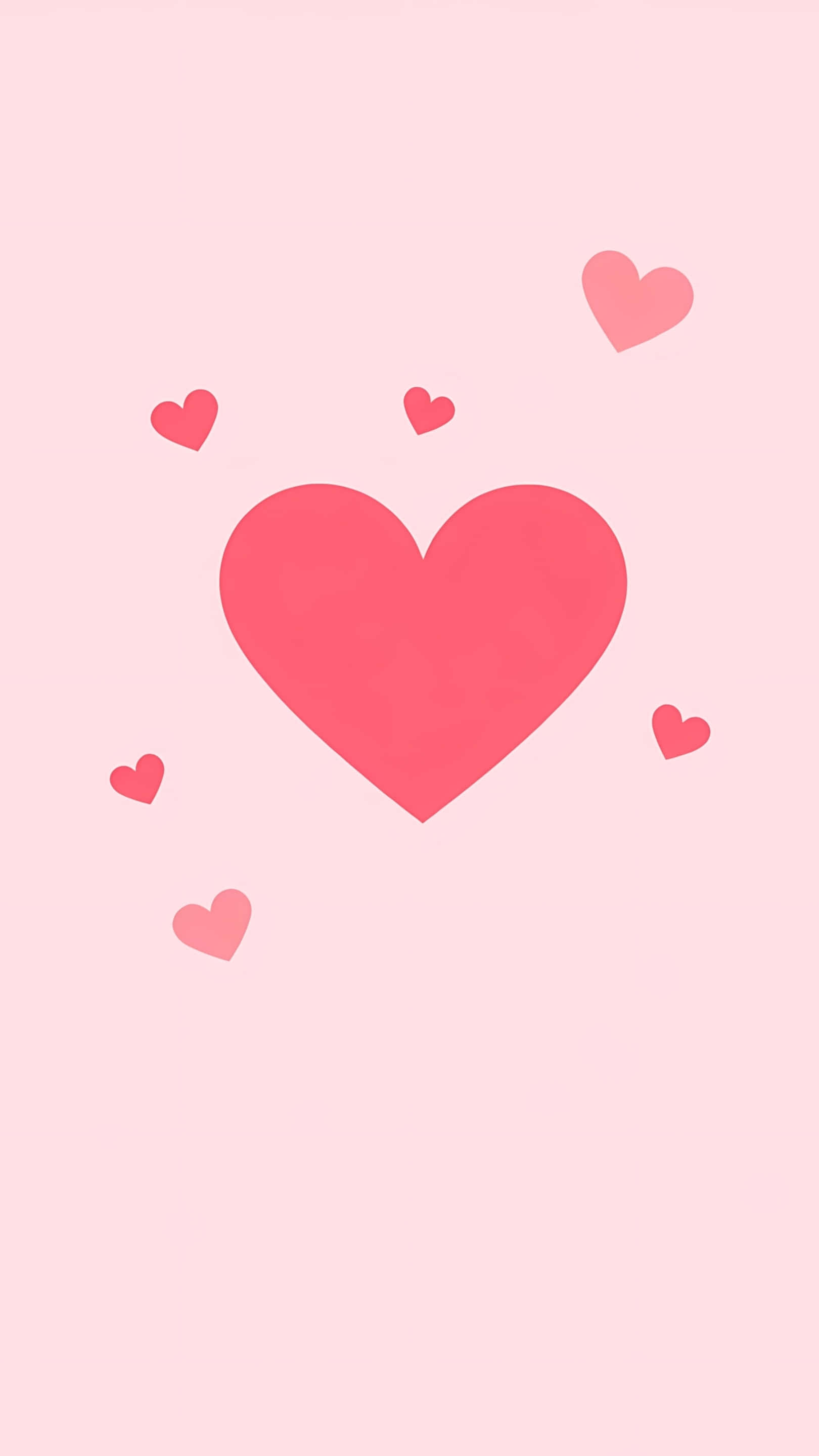 coral heart, smaller hearts, soft pink background, 2K Phone Wallpaper