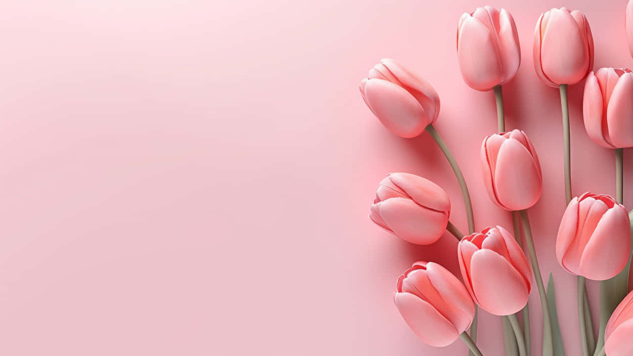 pink tulips, pastel pink background, green stems, HD Desktop Wallpaper