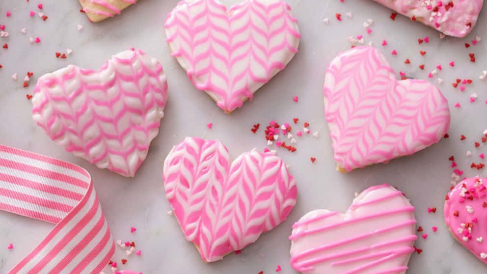Sweetest Day, heart-shaped cookies, pink and white icing, SD Desktop Wallpaper