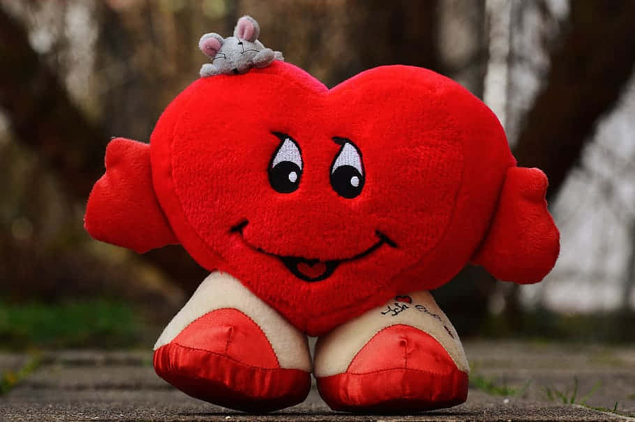 red heart plush toy, Sweetest Day, paved path, SD Desktop Wallpaper