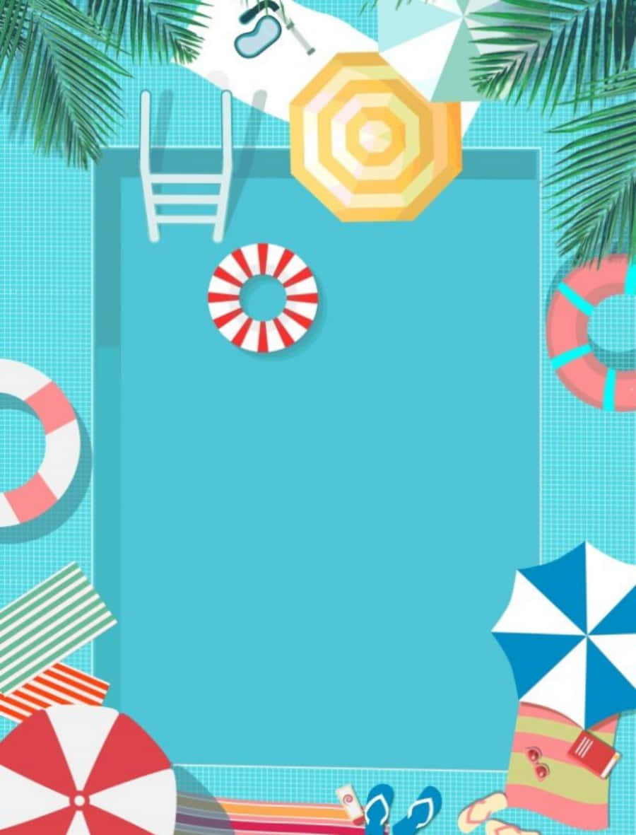 turquoise pool, colorful umbrellas, palm leaves, SD Phone Wallpaper