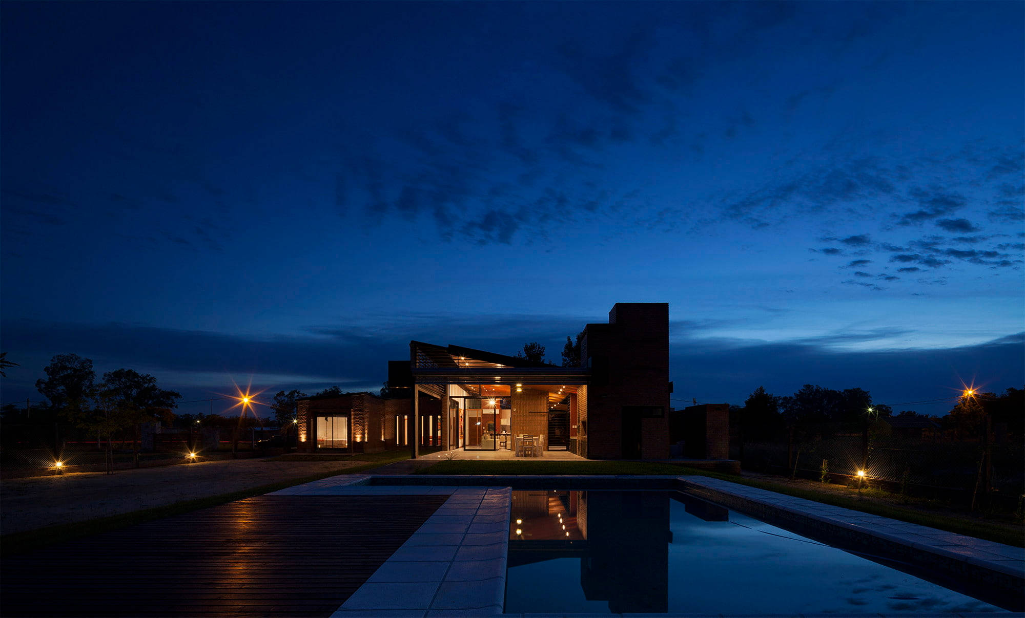 modern house, twilight, tranquil pool, Full HD Desktop Wallpaper