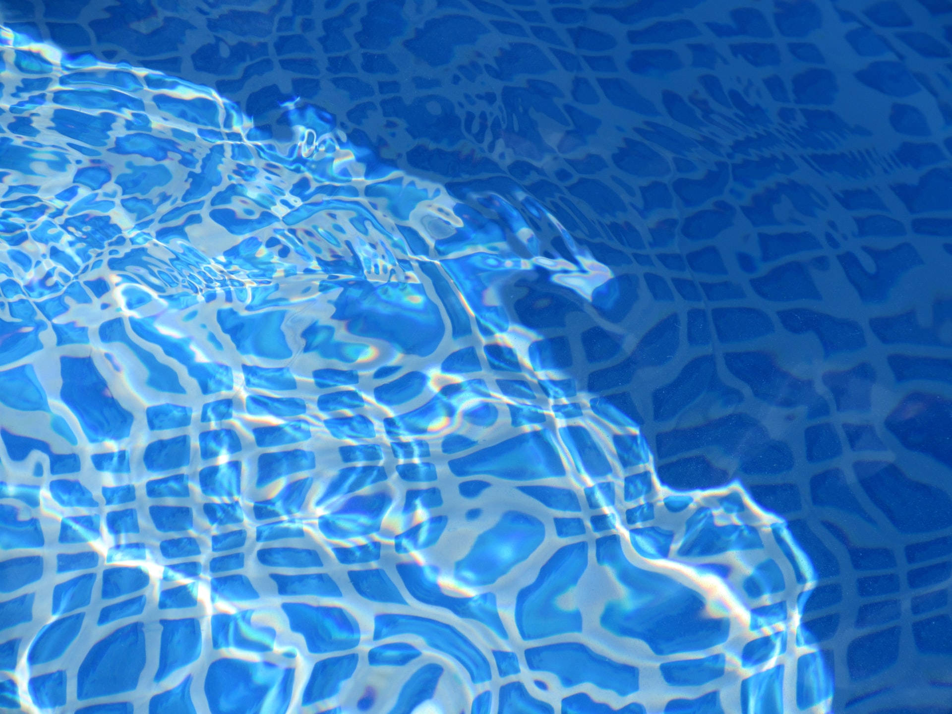 Sunlight, rippling blue pool water, tiled patterns, Full HD Desktop Wallpaper