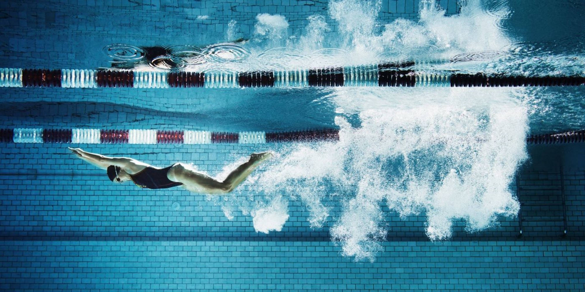 swimming pool, blue tiled pool, swimmer, Full HD Desktop Wallpaper