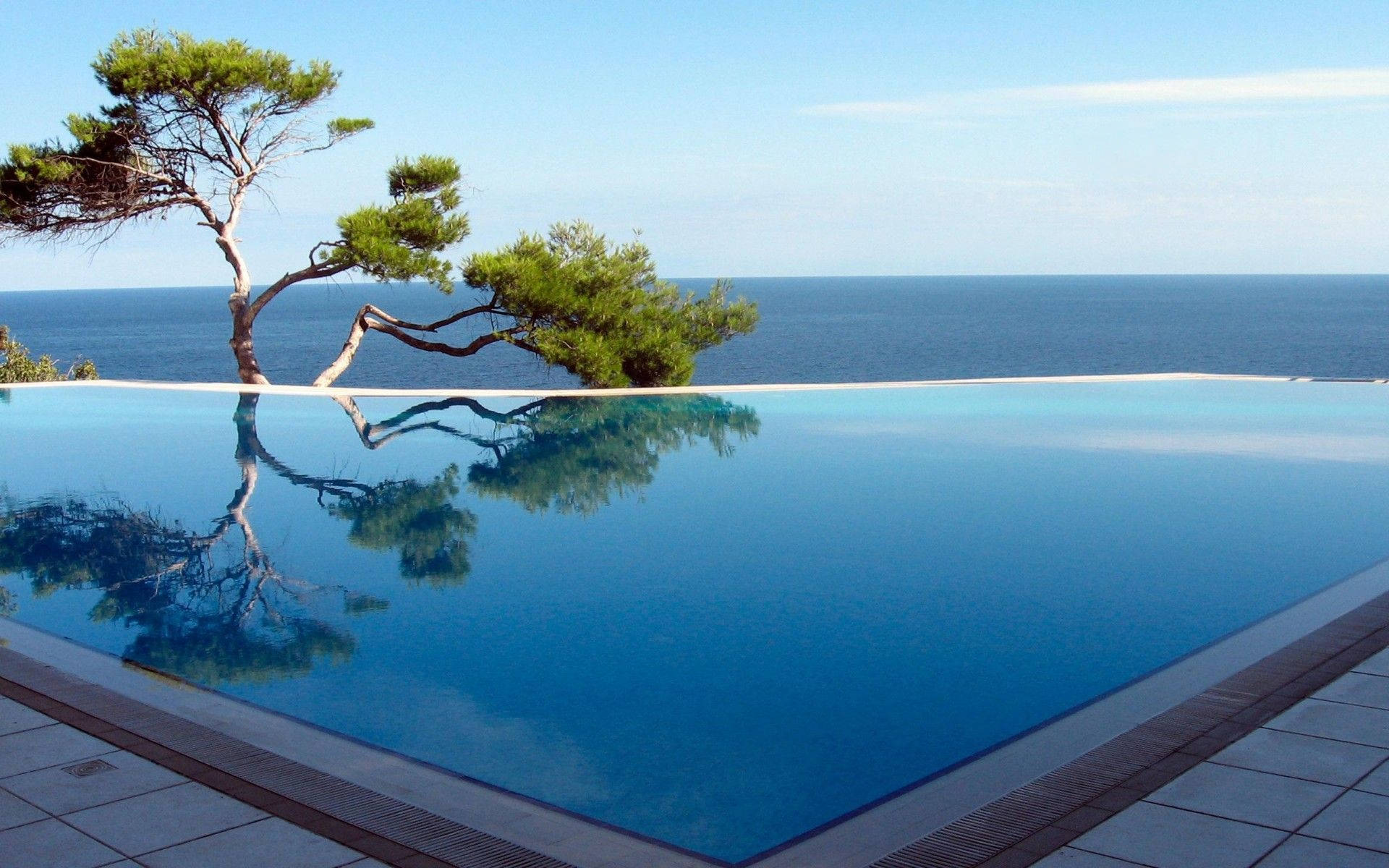 private swimming pool, infinity pool, dusk, Full HD Desktop Wallpaper