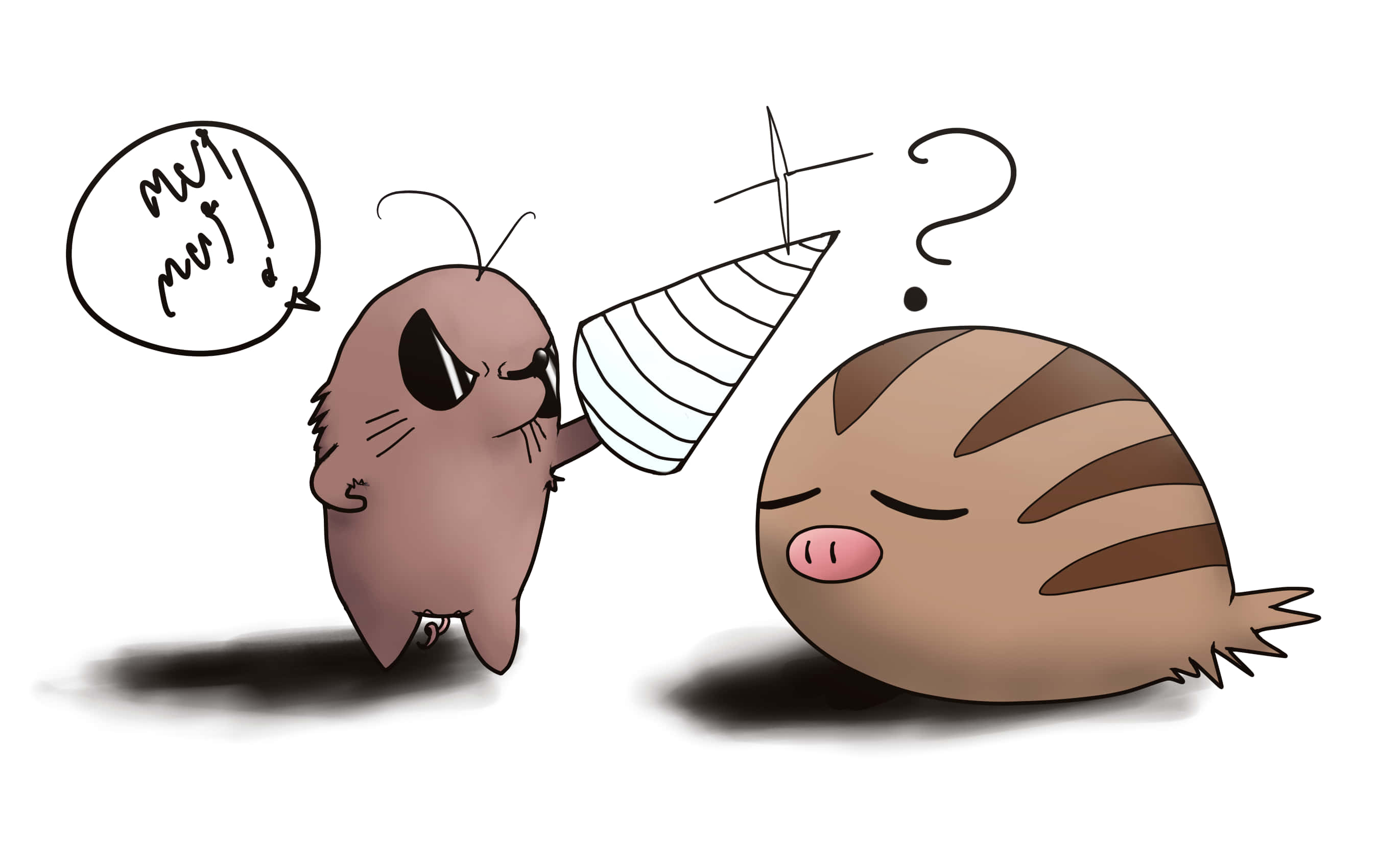 Swinub, cartoon mole, sleeping striped creature, 2K Desktop Wallpaper