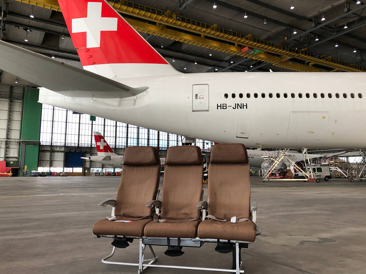 Swiss Airlines, airplane seats, hangar, HD Desktop Wallpaper