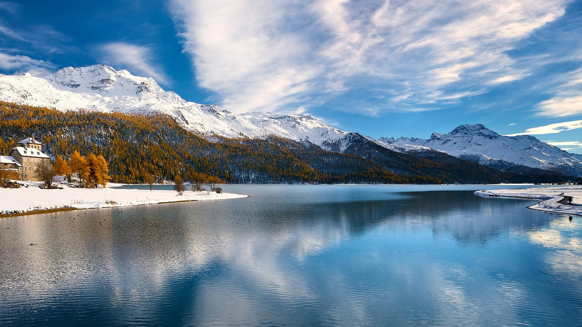 Swiss Alps, lake, winter, Full HD Desktop Wallpaper
