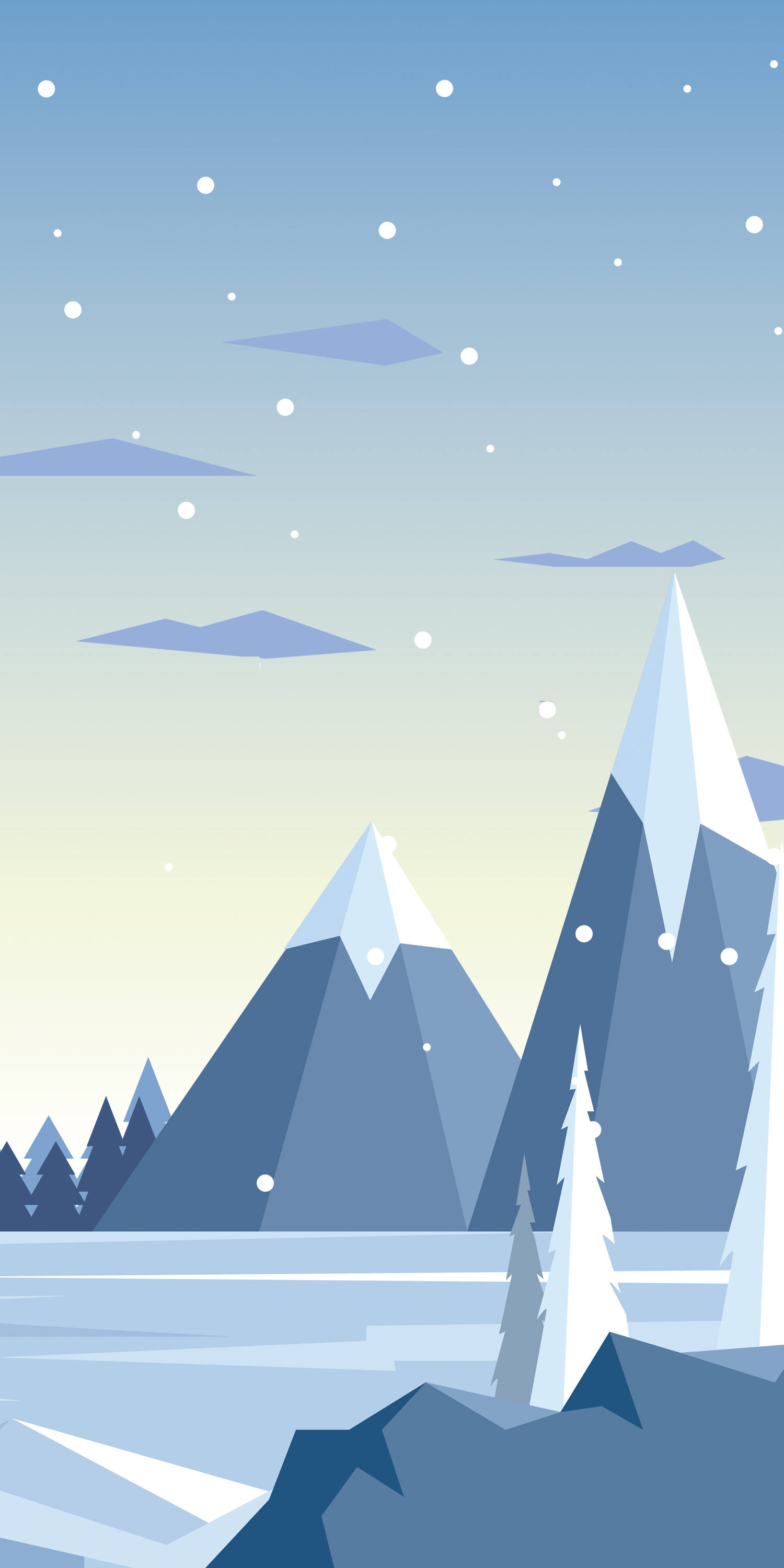Swiss Alps, geometric mountain peaks, snowflakes, 2K Phone Wallpaper