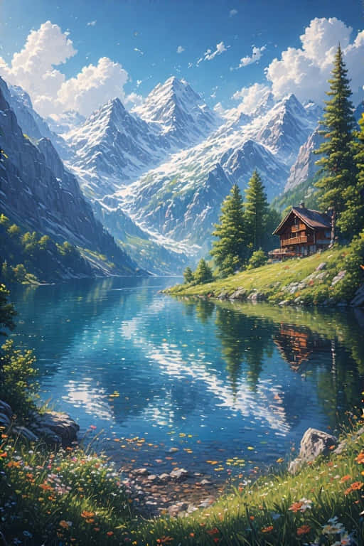 Swiss Alps, alpine lake, snowcapped peaks, SD Phone Wallpaper