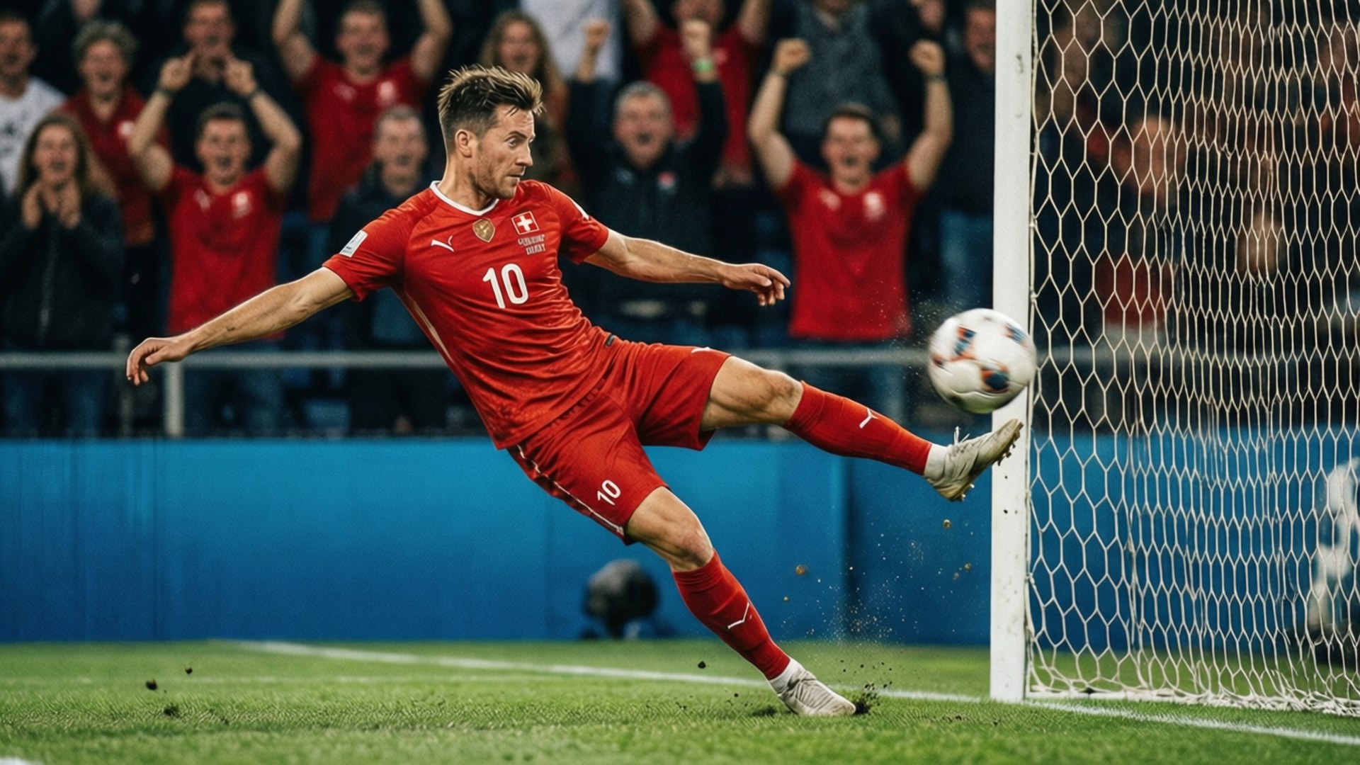 Switzerland National Football Team, goal celebration, crowd roaring, Full HD Desktop Wallpaper
