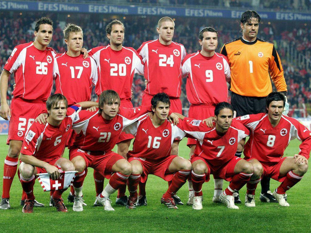 Switzerland National Football Team, red uniforms, stadium, SD Desktop Wallpaper