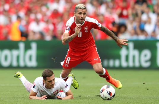 Switzerland National Football Team, red jersey, vibrant green pitch, SD Desktop Wallpaper