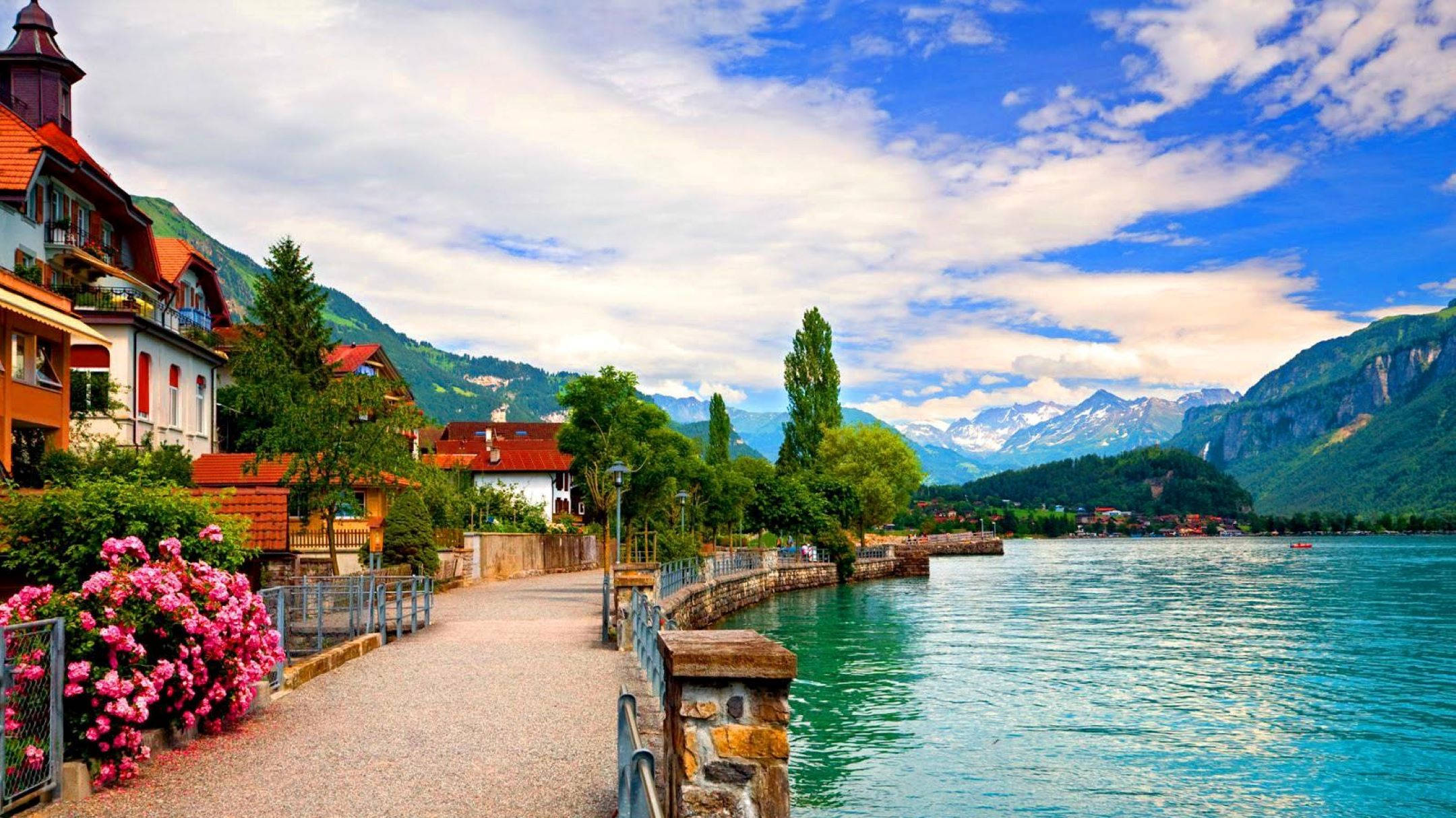 Switzerland, village, lake, Full HD Desktop Wallpaper