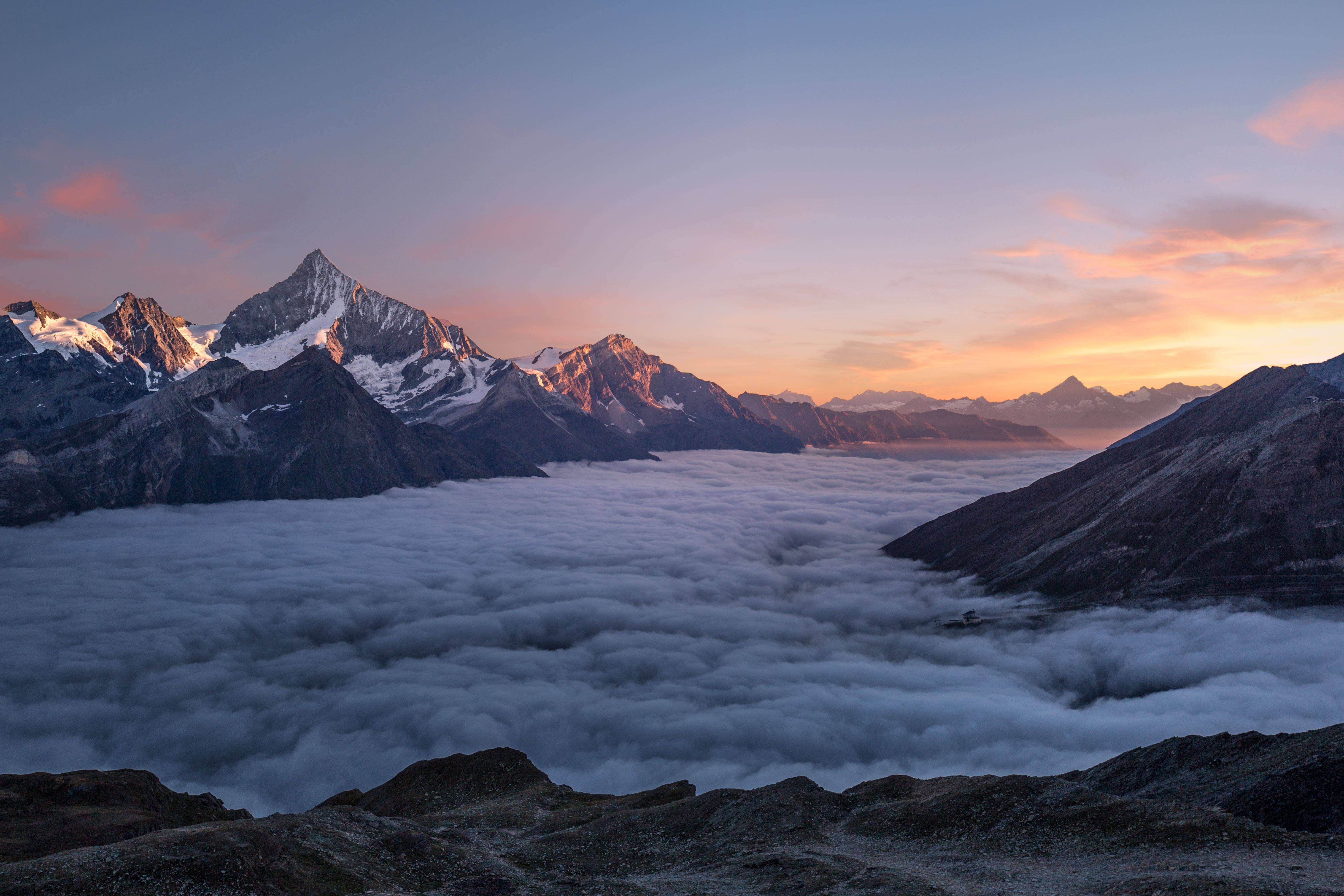 mountain peak, sunrise, snowcapped mountain, 4K Desktop Wallpaper
