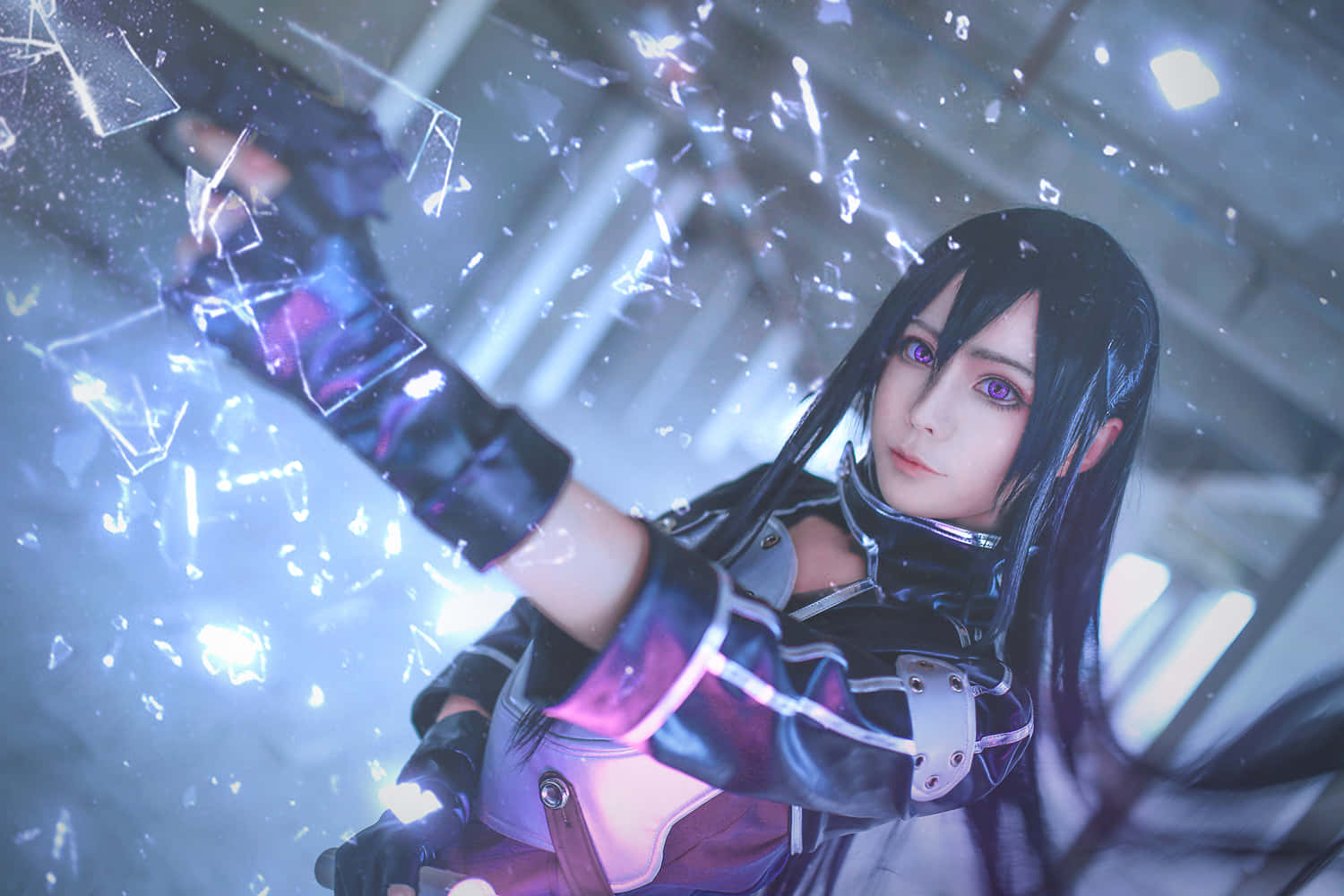 Sword Art Online, cosplayer, purple eyes, HD Desktop Wallpaper
