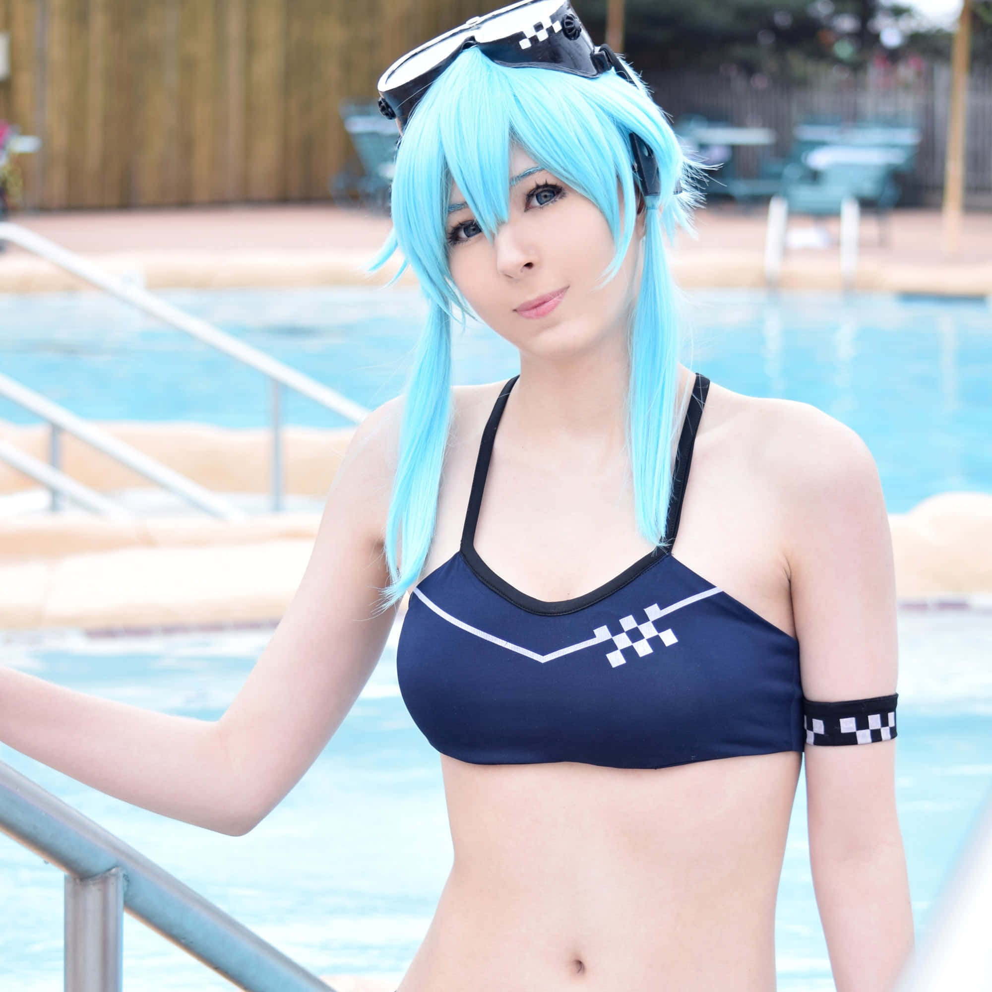 Sword Art Online, bright blue hair, racing goggles, Full HD Desktop Wallpaper