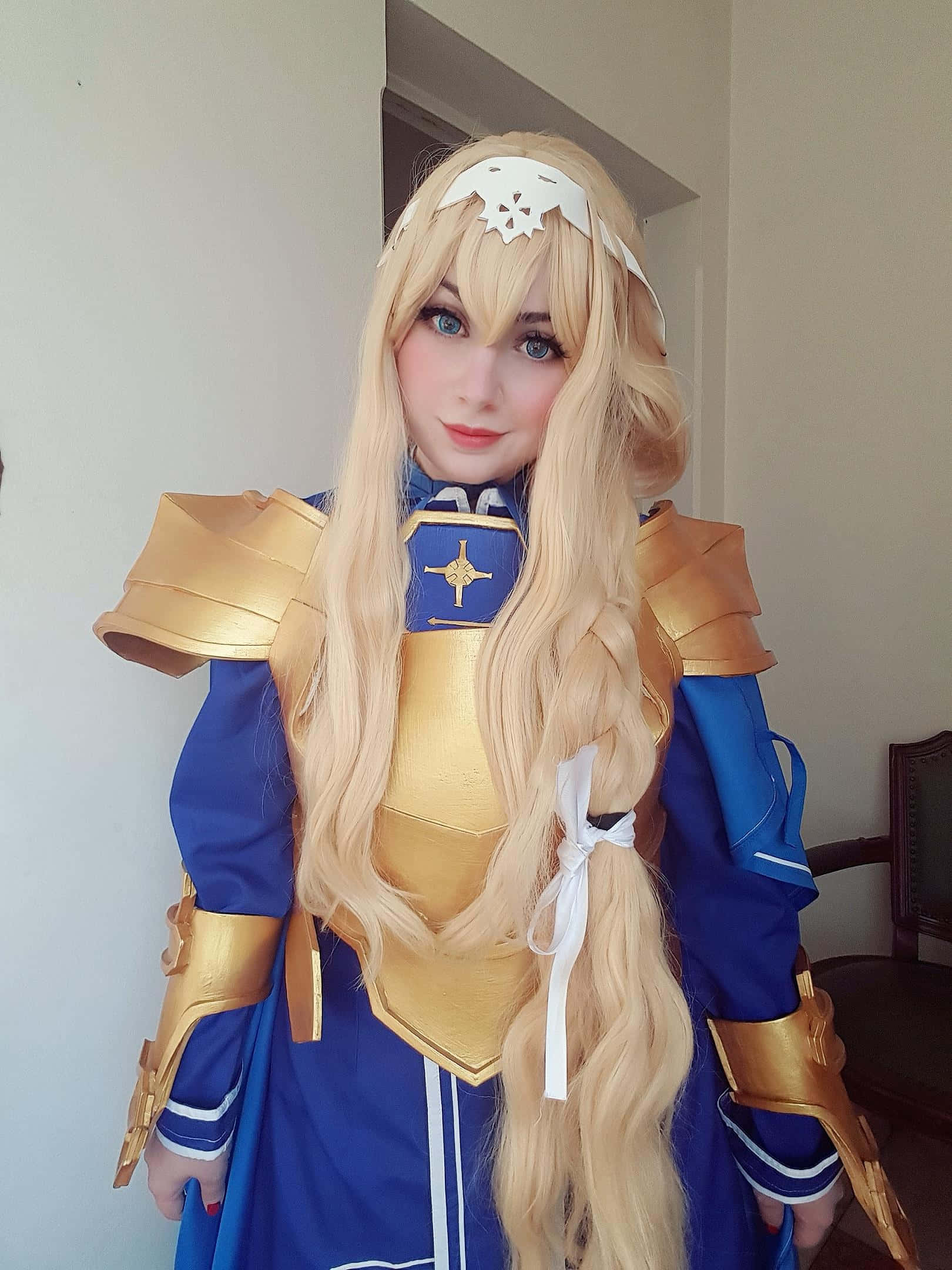 Sword Art Online, blue and gold fantasy armor, long blonde hair, Full HD Phone Wallpaper