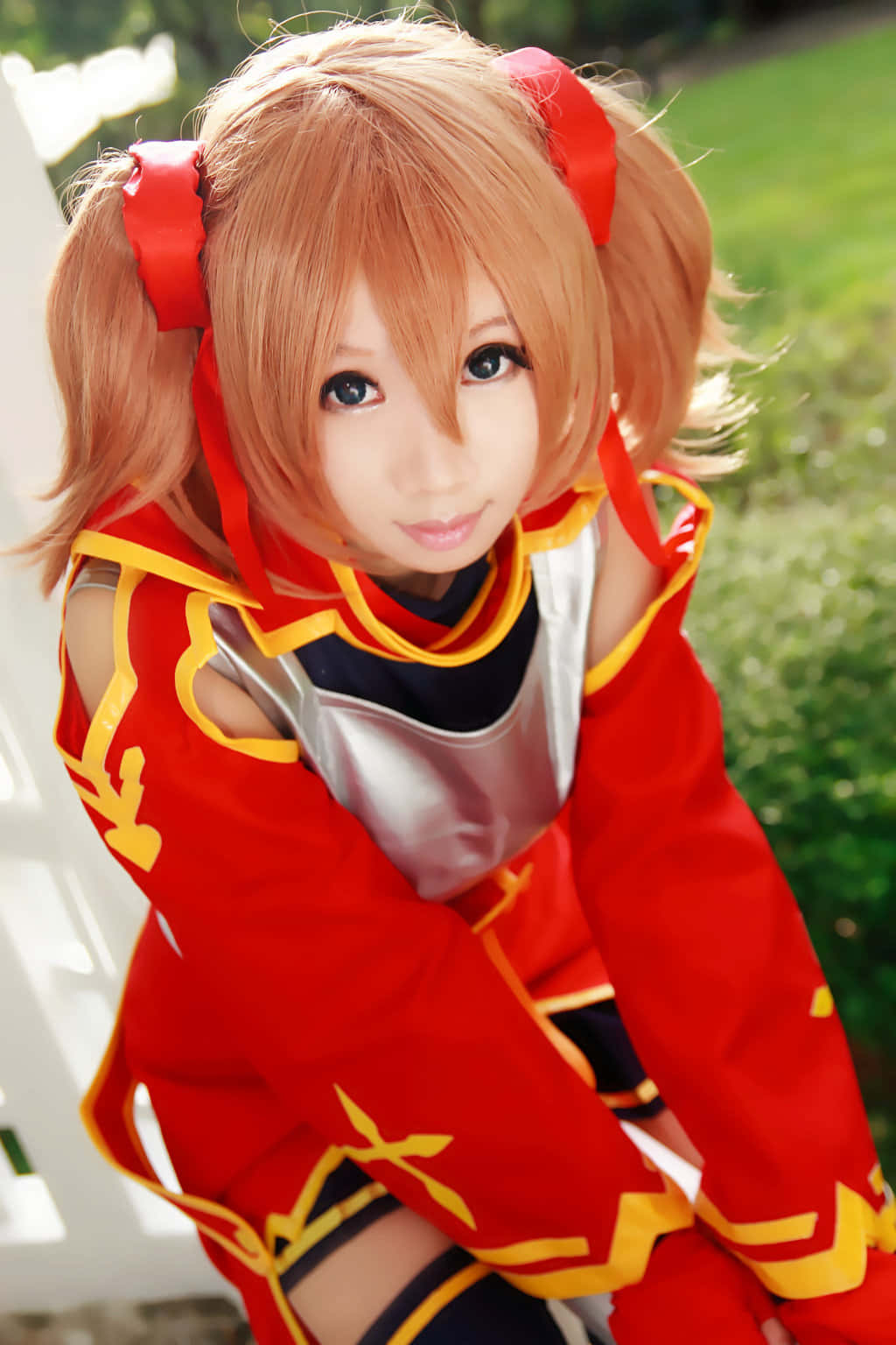 Sword Art Online, orange pigtails, red ribbons, HD Phone Wallpaper