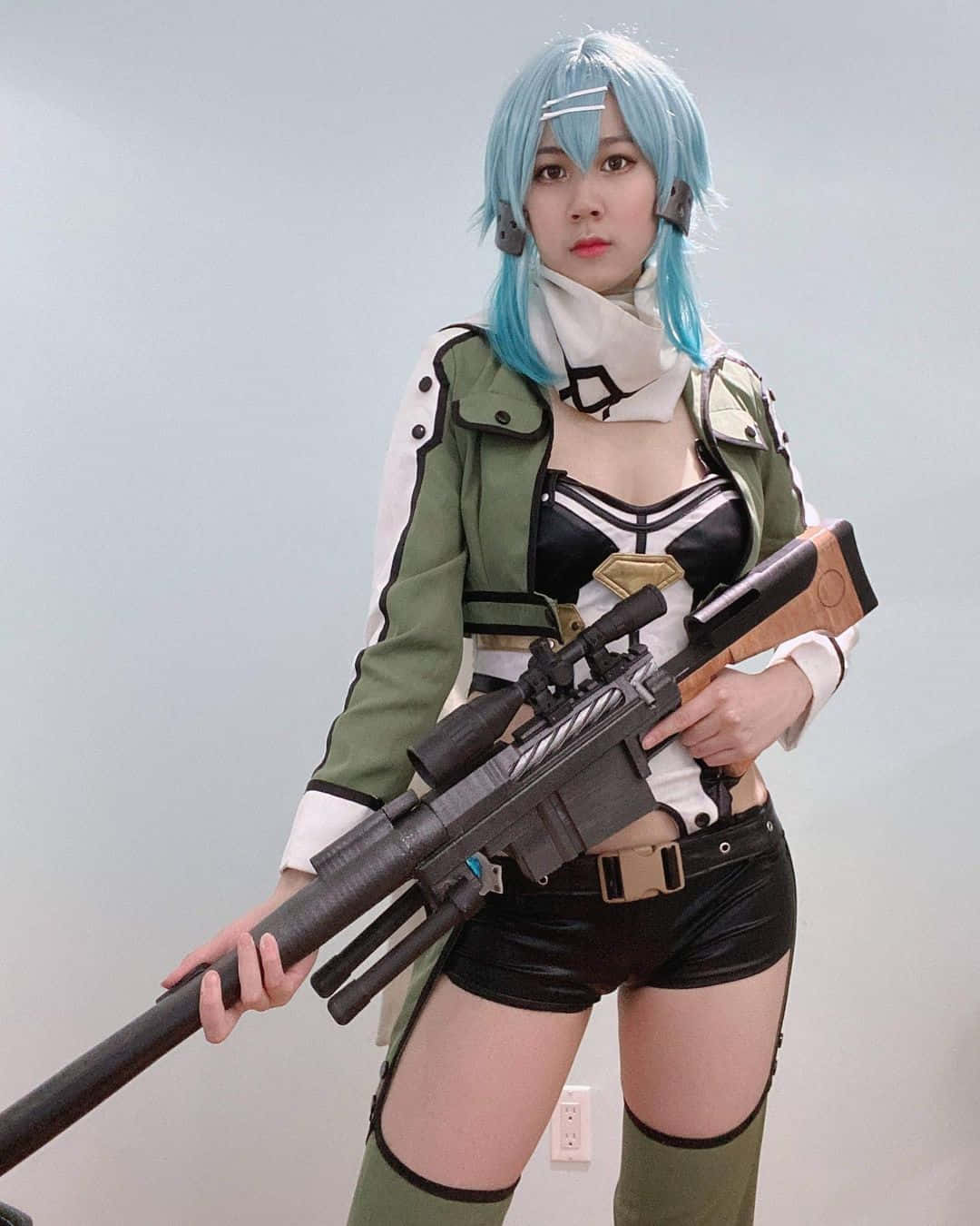 Sword Art Online, blue hair, tactical gear, HD Phone Wallpaper