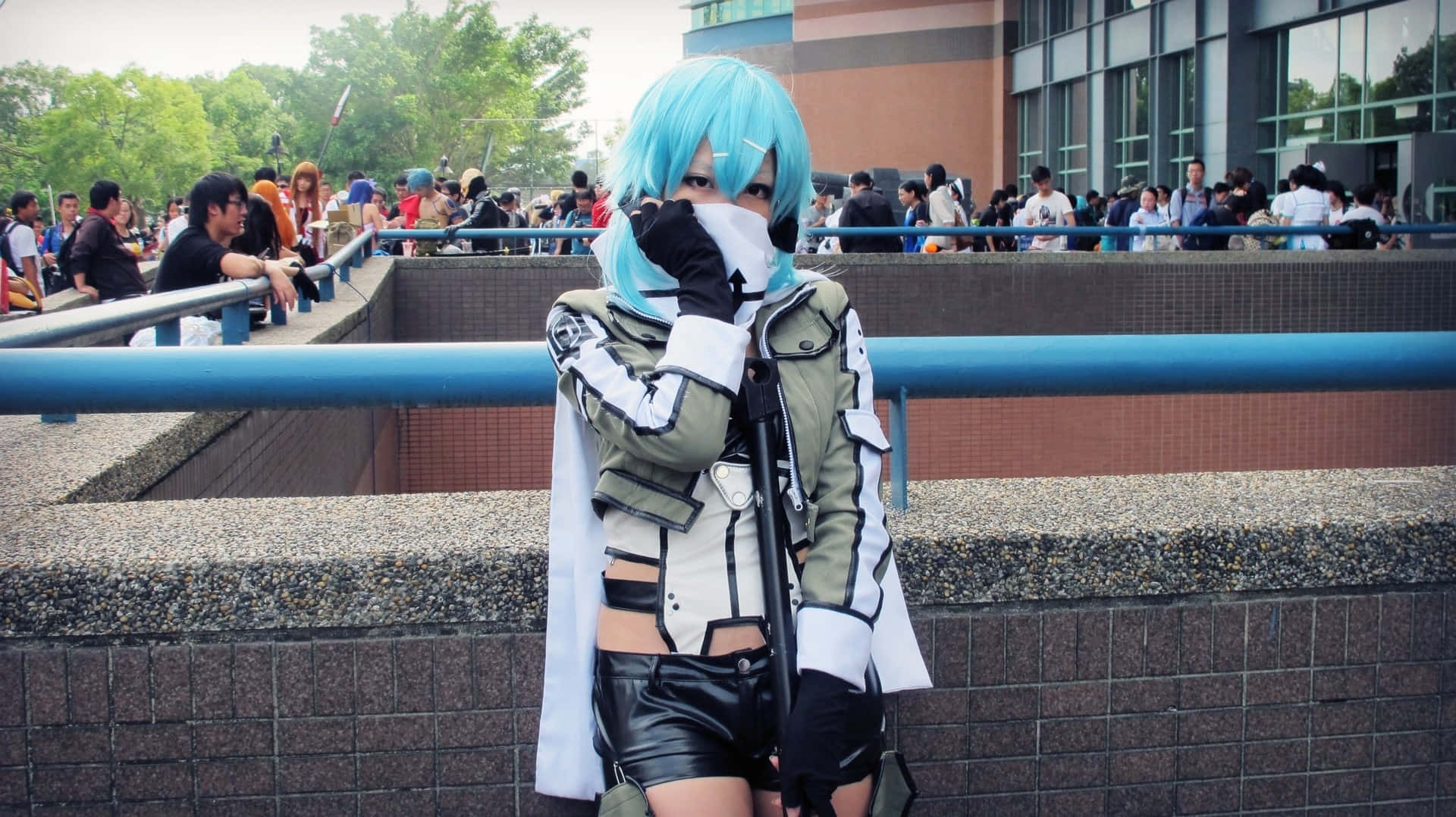 Sword Art Online, cosplay, bright blue hair, Full HD Desktop Wallpaper