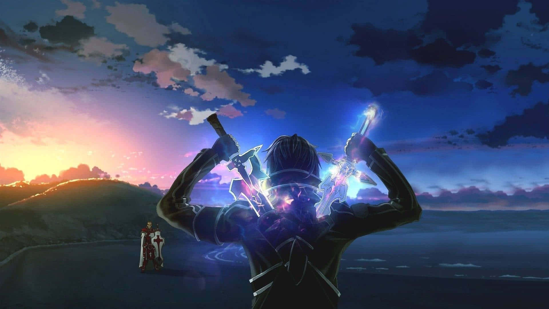 Sword Art Online, epic duel, twilight sky, Full HD Desktop Wallpaper