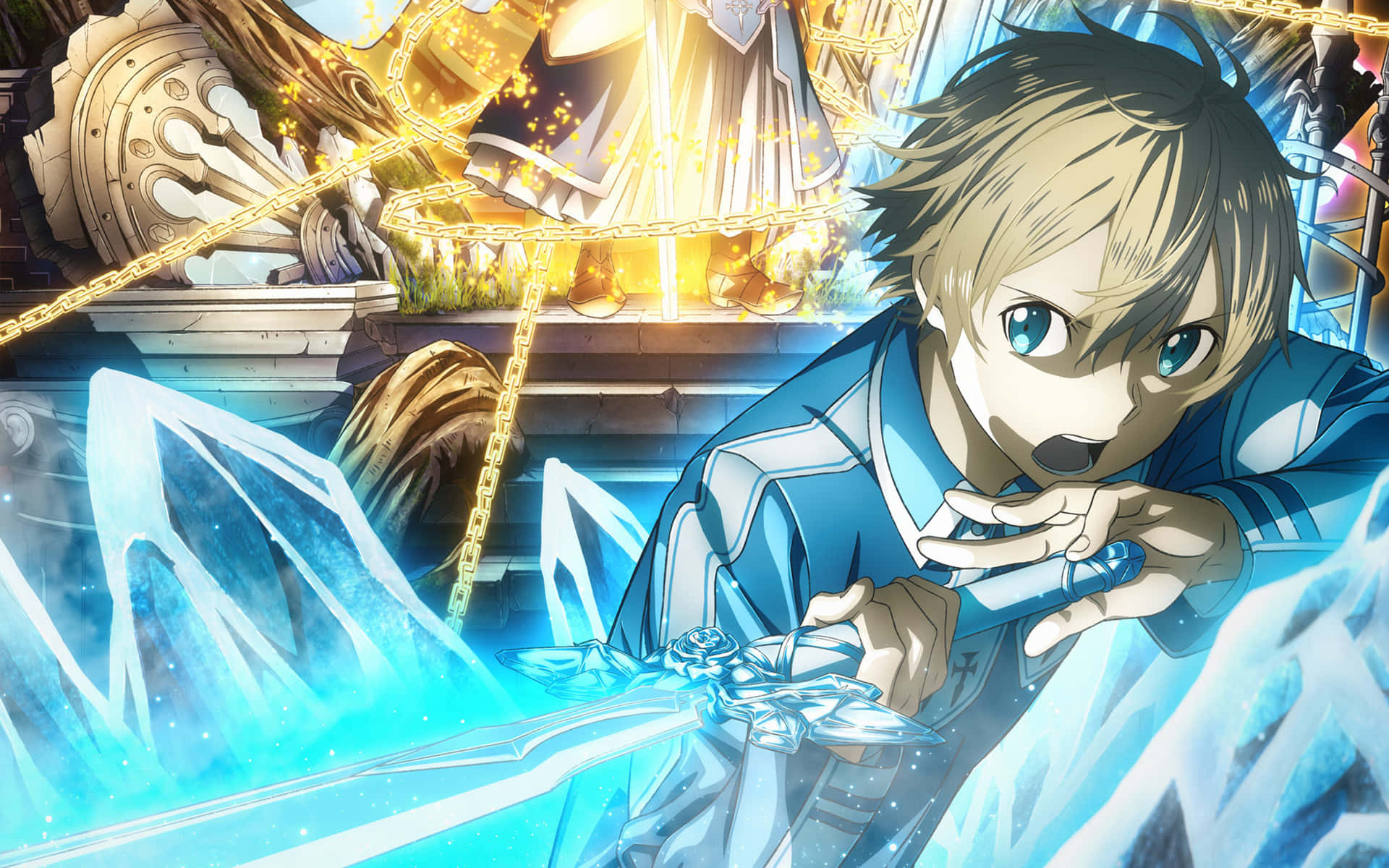 Sword Art Online, Eugeo, glowing blue sword, Full HD Desktop Wallpaper