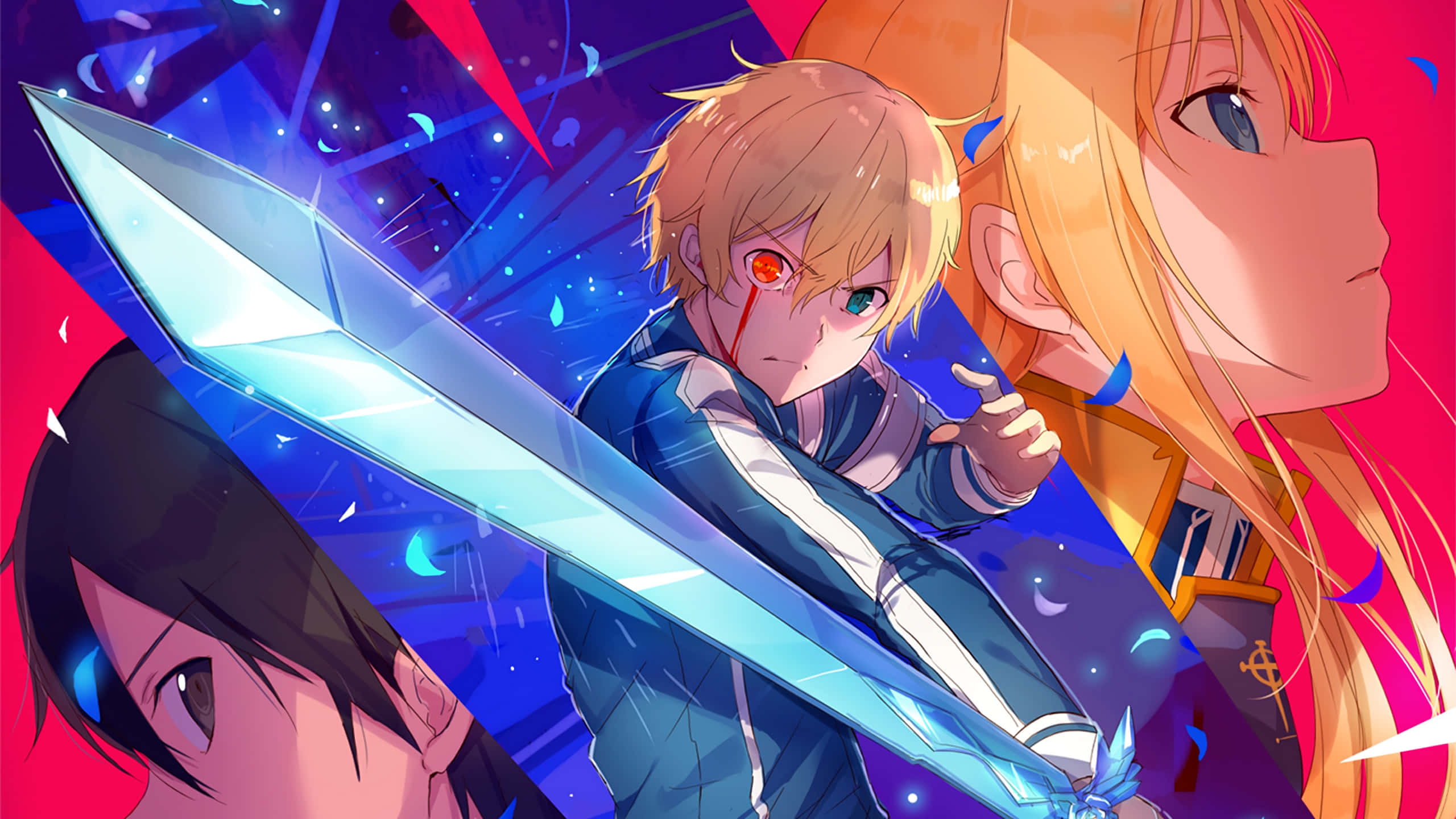 Sword Art Online, Eugeo, cosmic red and blue background, 2K Desktop Wallpaper