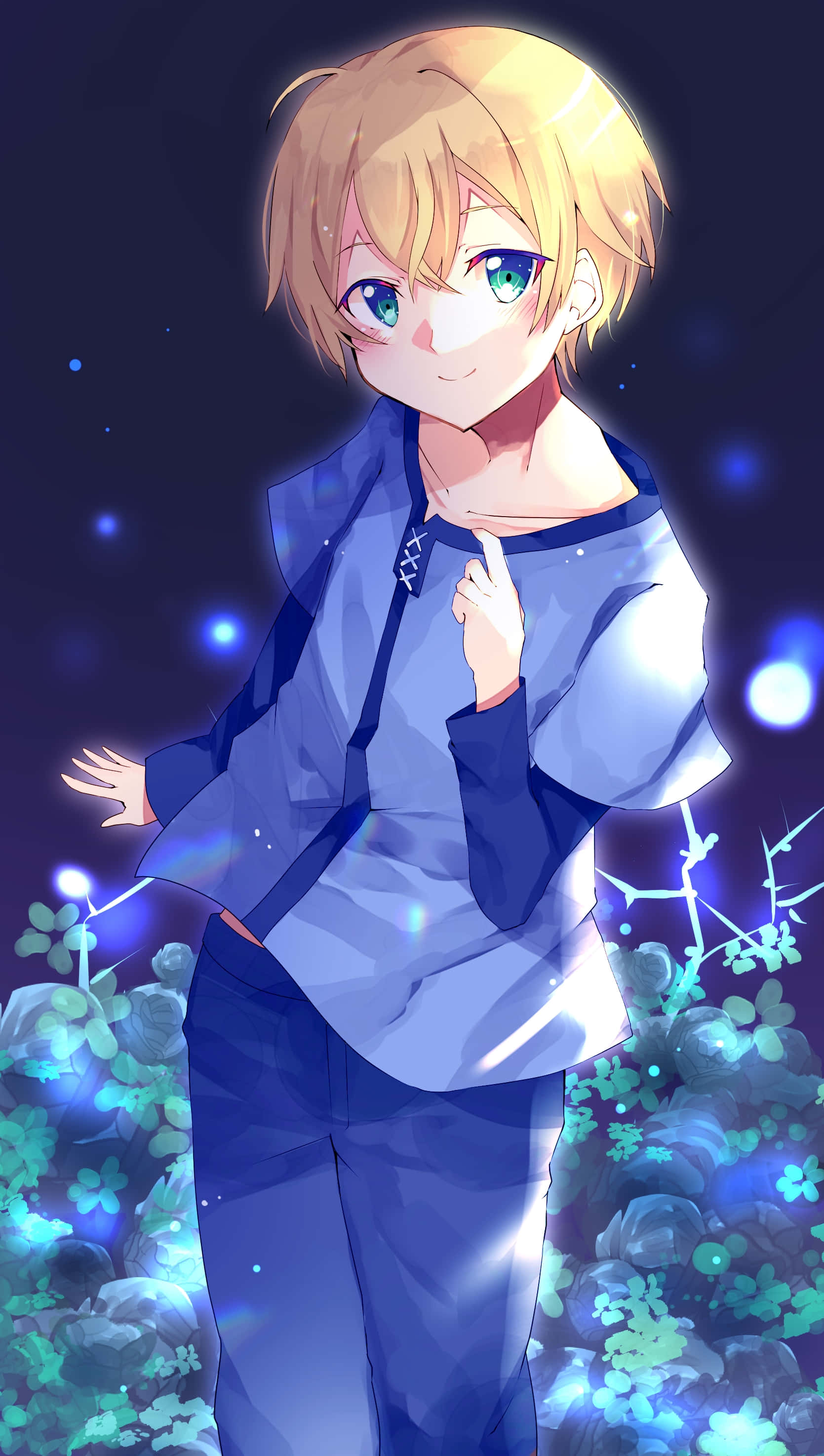 Sword Art Online, Eugeo, glowing blue flowers, 2K Phone Wallpaper