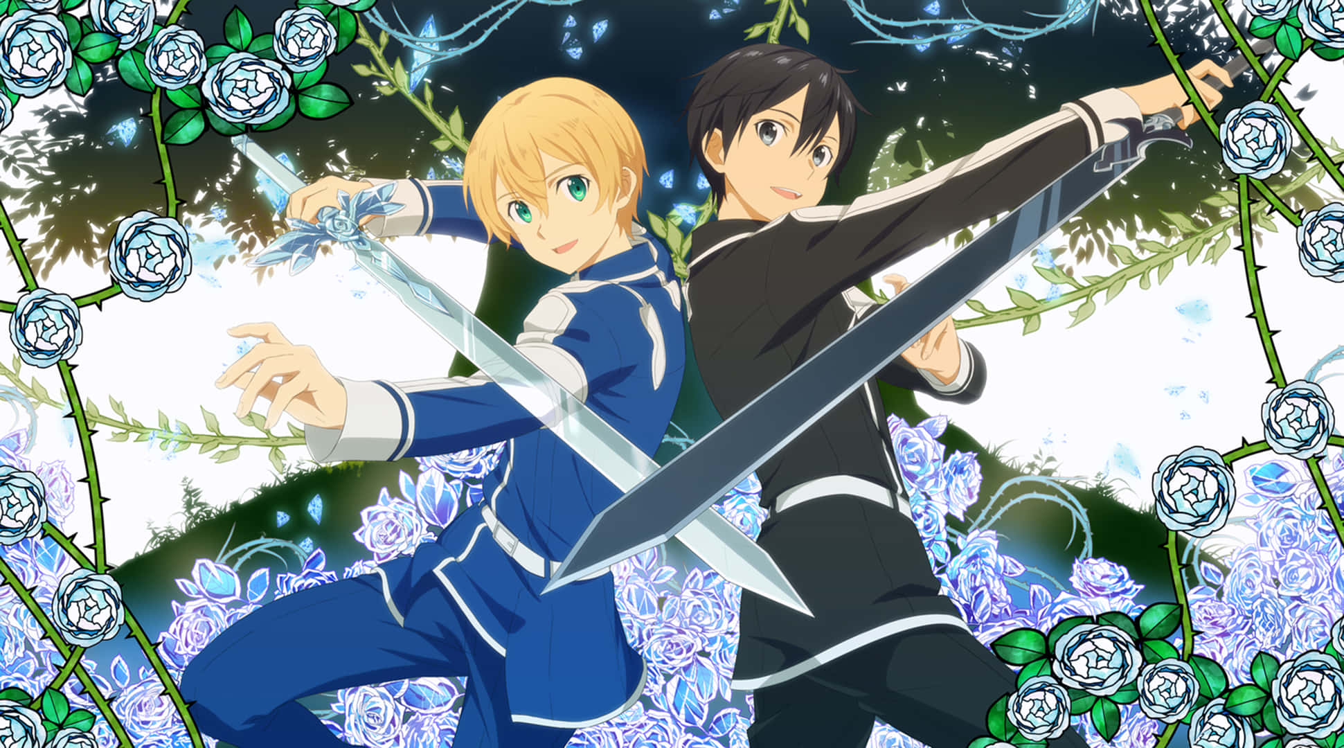 Sword Art Online, Eugeo, glowing blue roses, Full HD Desktop Wallpaper