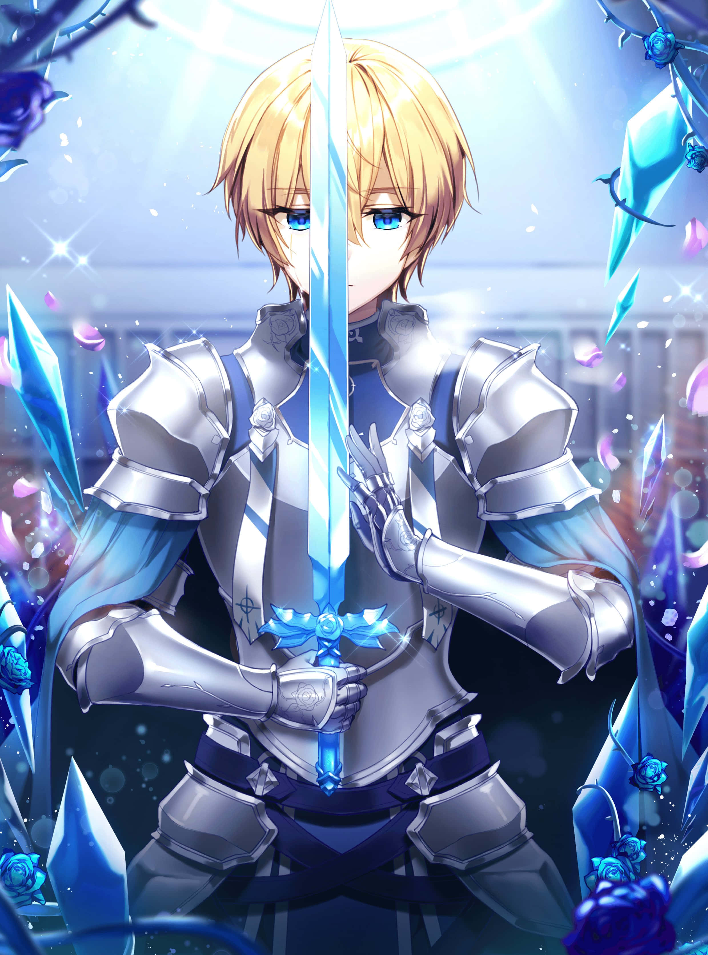 Sword Art Online, Eugeo, silver armor, 2K Phone Wallpaper