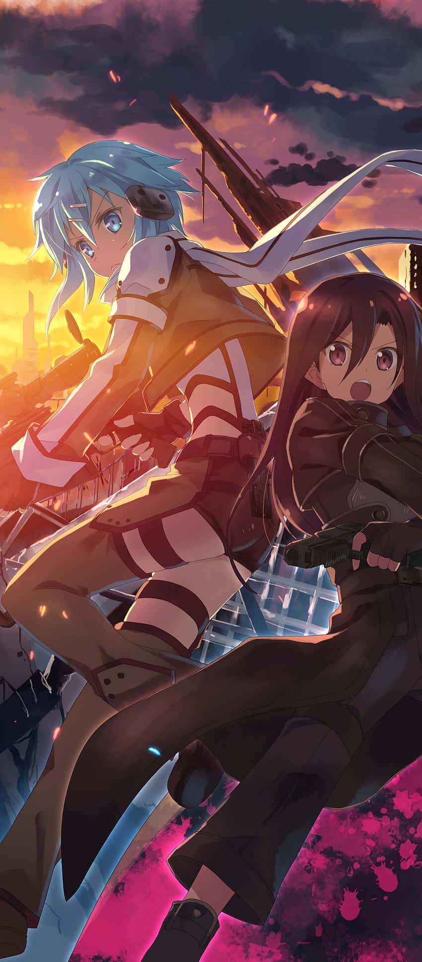 Sword Art Online, iPhone, fiery sunset sky, Full HD Phone Wallpaper