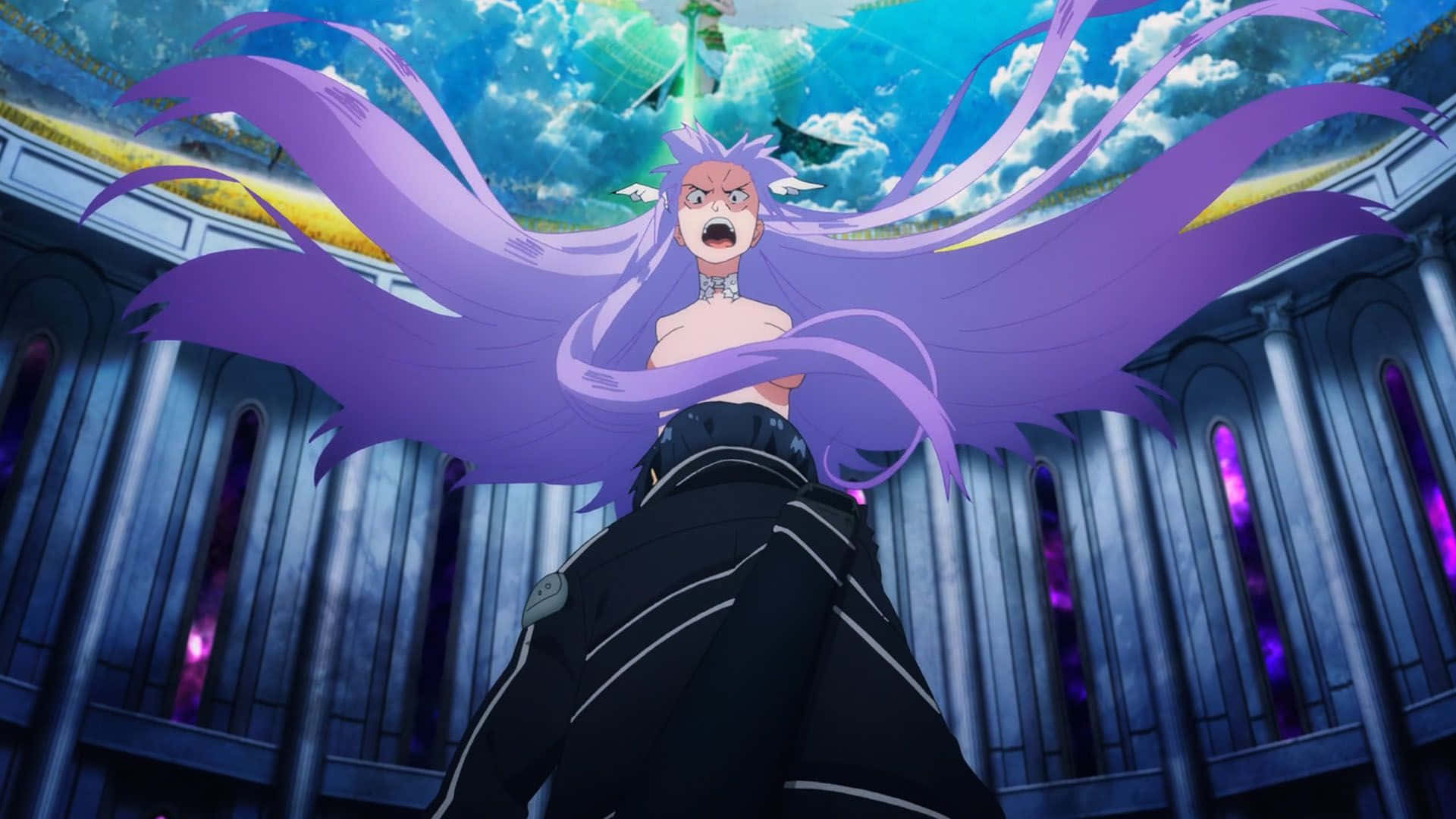 Sword Art Online Quinella, purple-haired anime girl, wings, Full HD Desktop Wallpaper