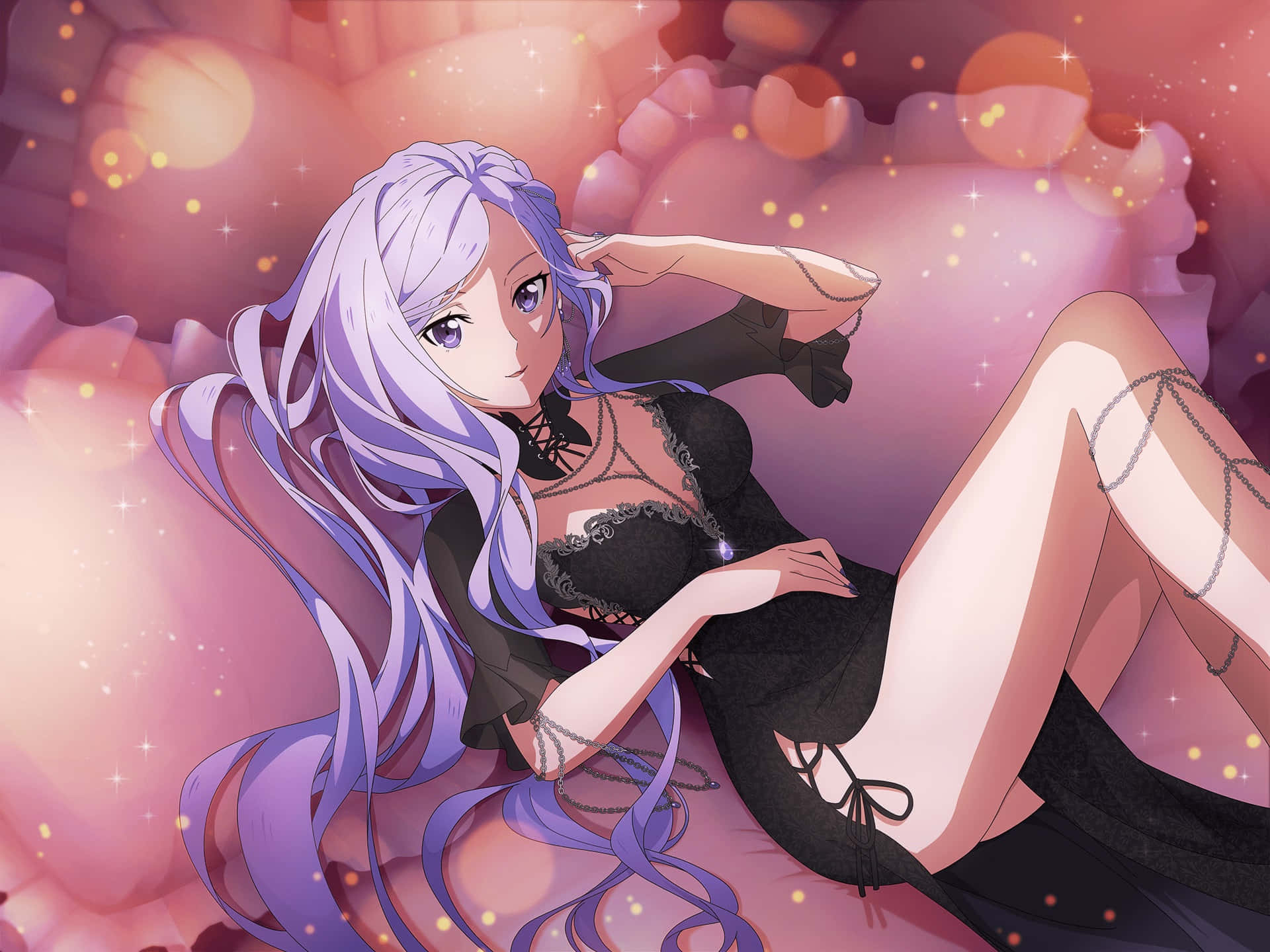 Sword Art Online Quinella, purple-haired anime girl, black lace outfit, Full HD Desktop Wallpaper