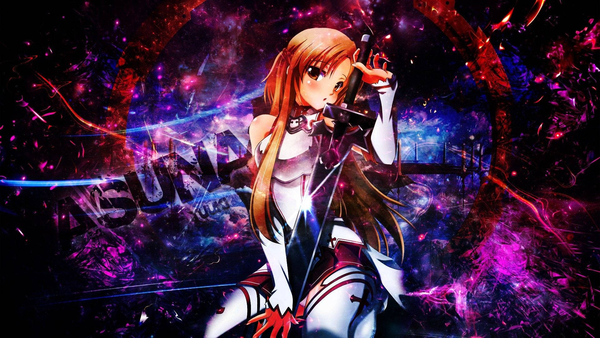 Sword Art Online, orange hair, glowing sword, Full HD Desktop Wallpaper