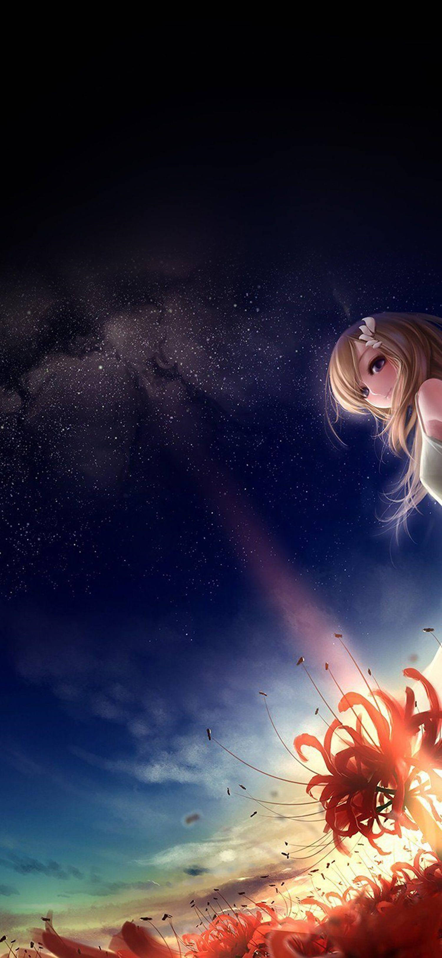 Sword Art Online, anime girl, starry night sky, 2K Phone Wallpaper