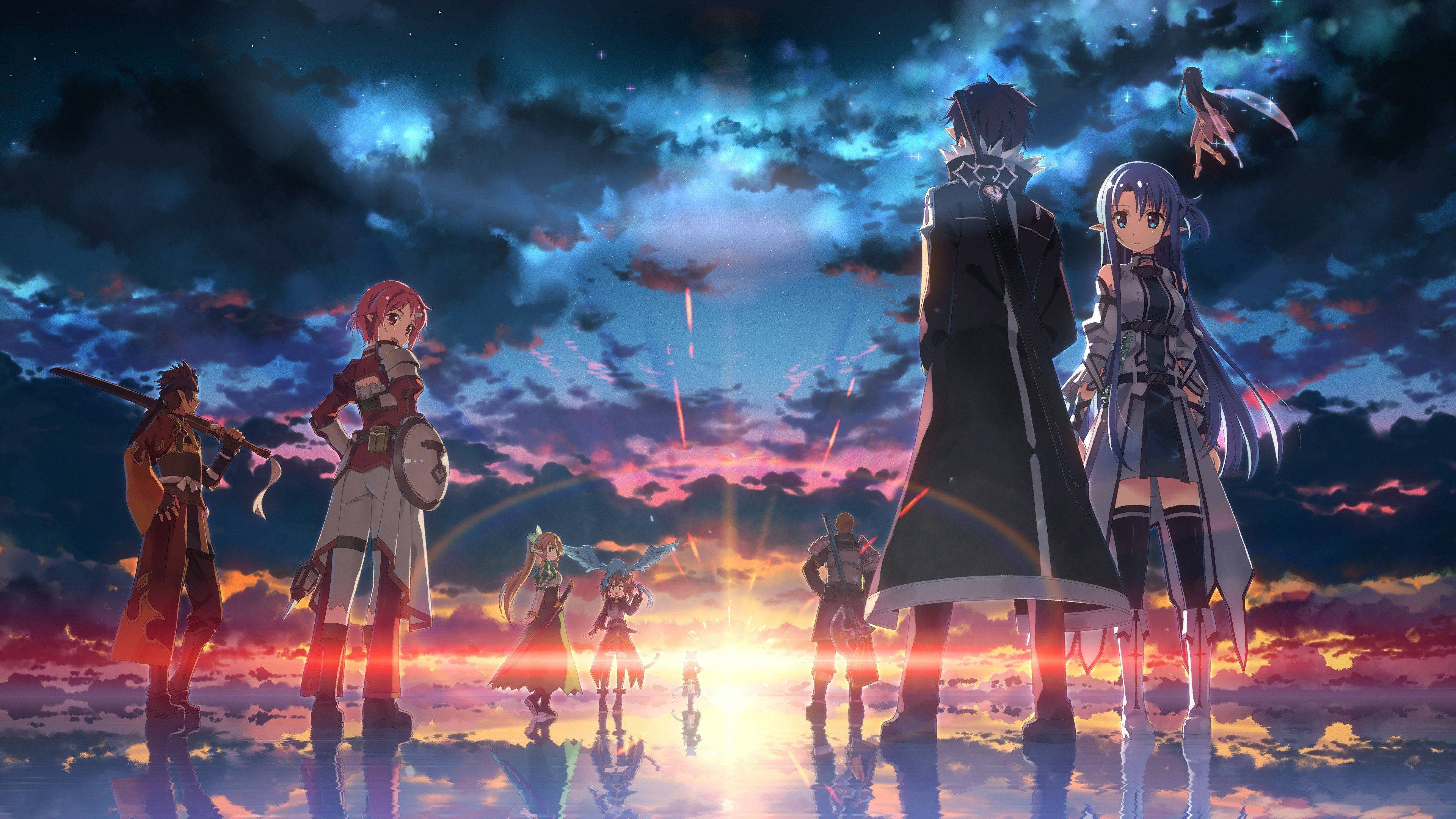 Sword Art Online, vibrant sunset sky, glowing clouds, 4K Desktop Wallpaper
