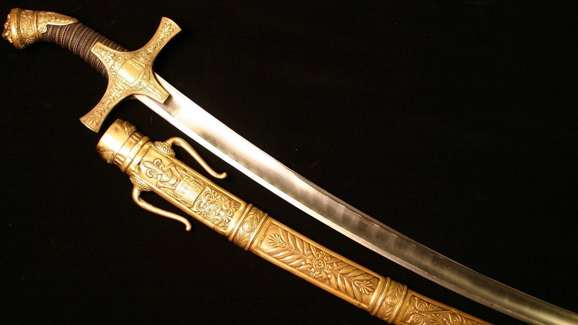 sword, gold scabbard, golden-hilted, Full HD Desktop Wallpaper