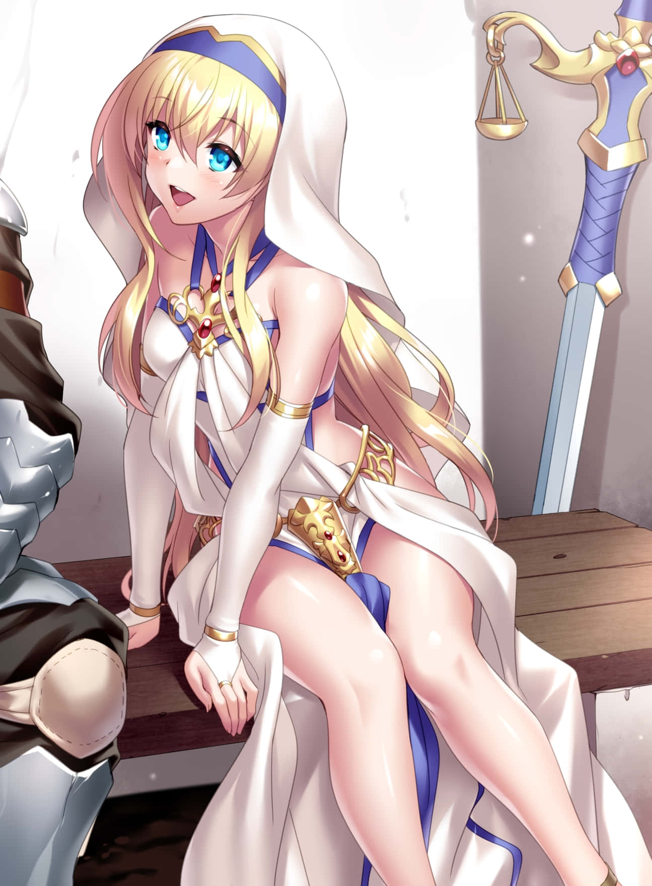 Sword Maiden, anime girl, white and blue hooded outfit, HD Phone Wallpaper