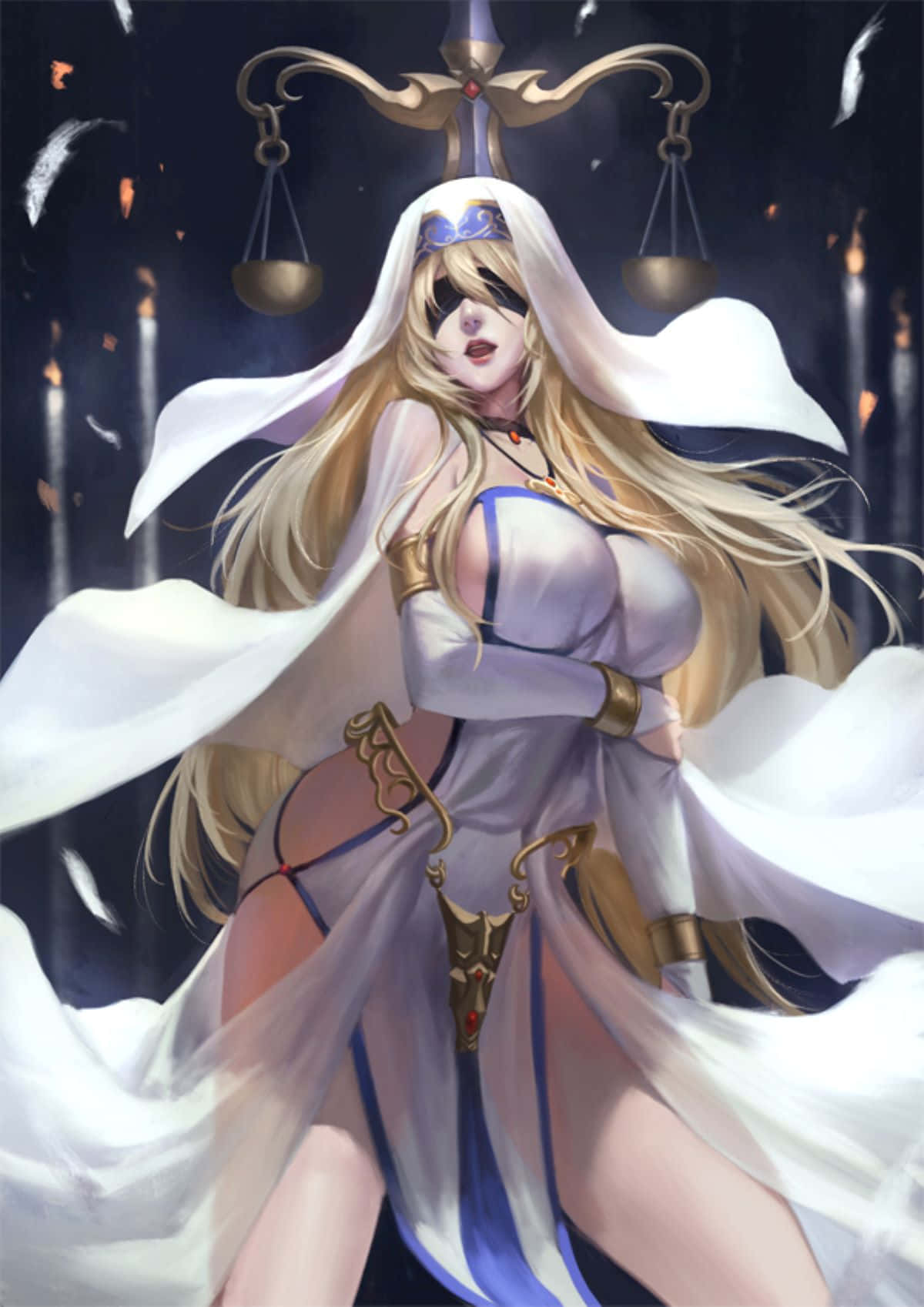 Sword Maiden, golden scale, flaming candles, HD Phone Wallpaper