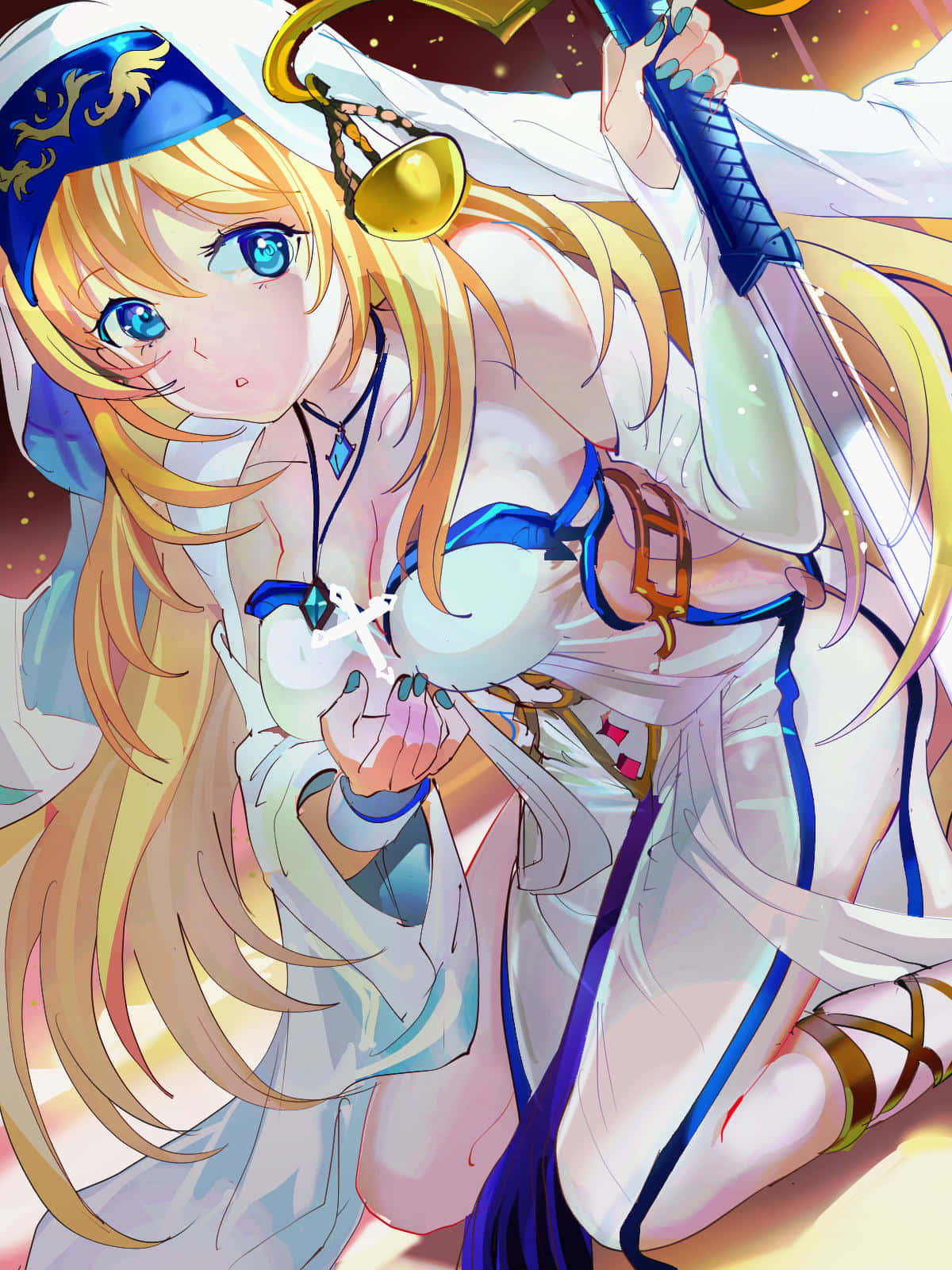 Sword Maiden, anime girl, white and blue armor, HD Phone Wallpaper